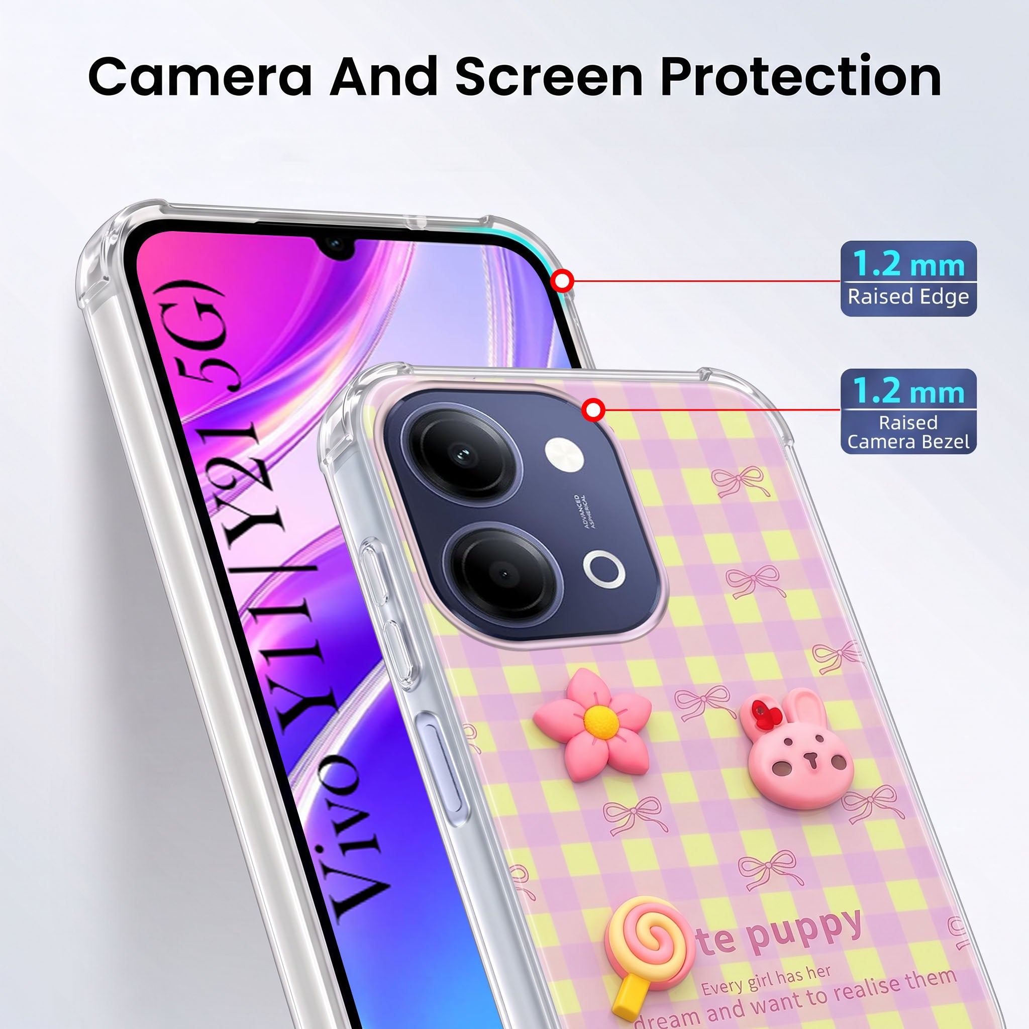 For Vivo Y11 | Vivo Y21 5G Back Cover Case (3D Cute Cartoons | Hard Back Side Soft | Matte Premium Finish | HD Printing)