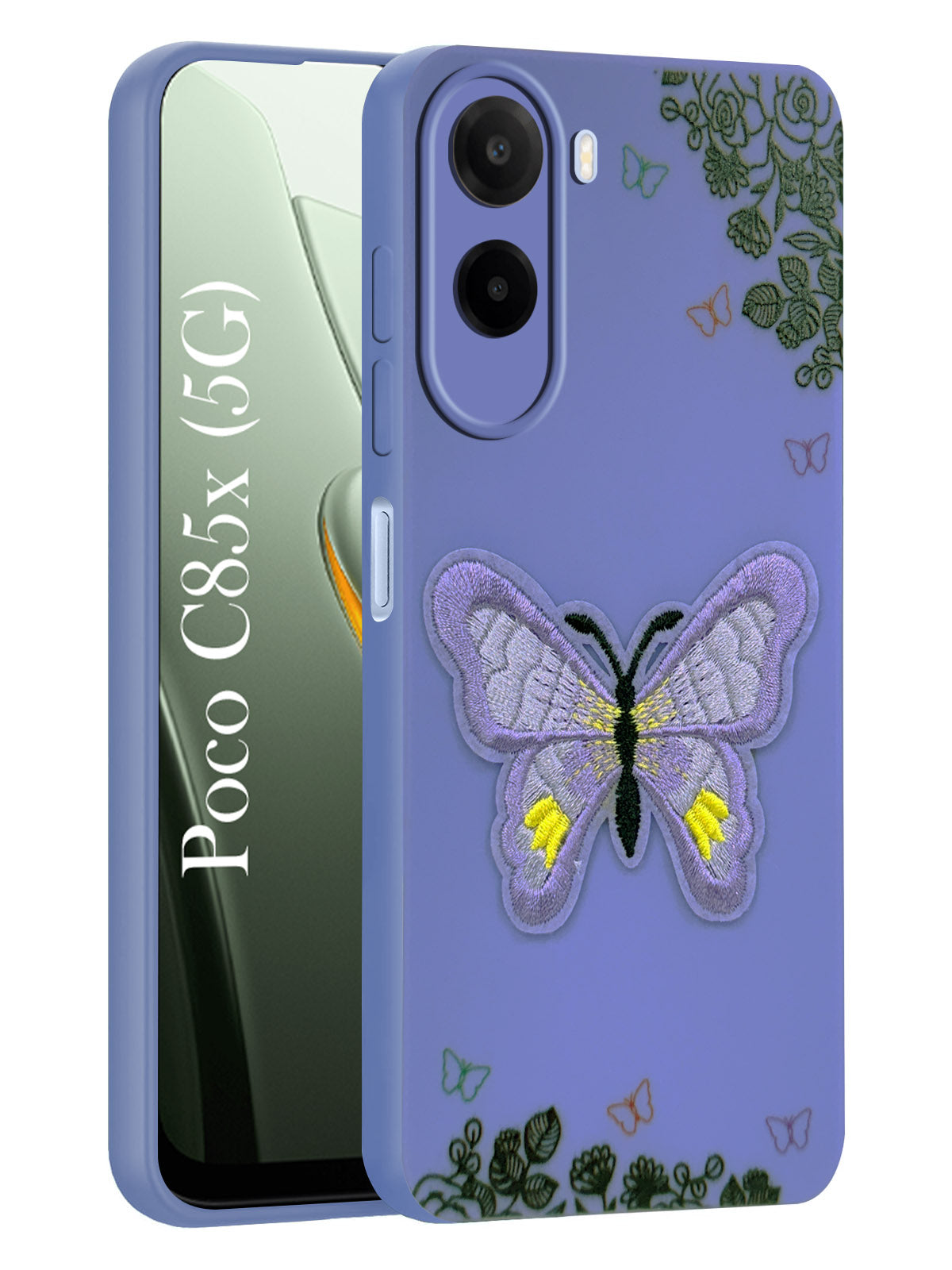 For Poco C85x 5G Back Cover Case (Soft Butterfly Embroidery | Women Teen Girls | Camera Protection| Matte Silicone)