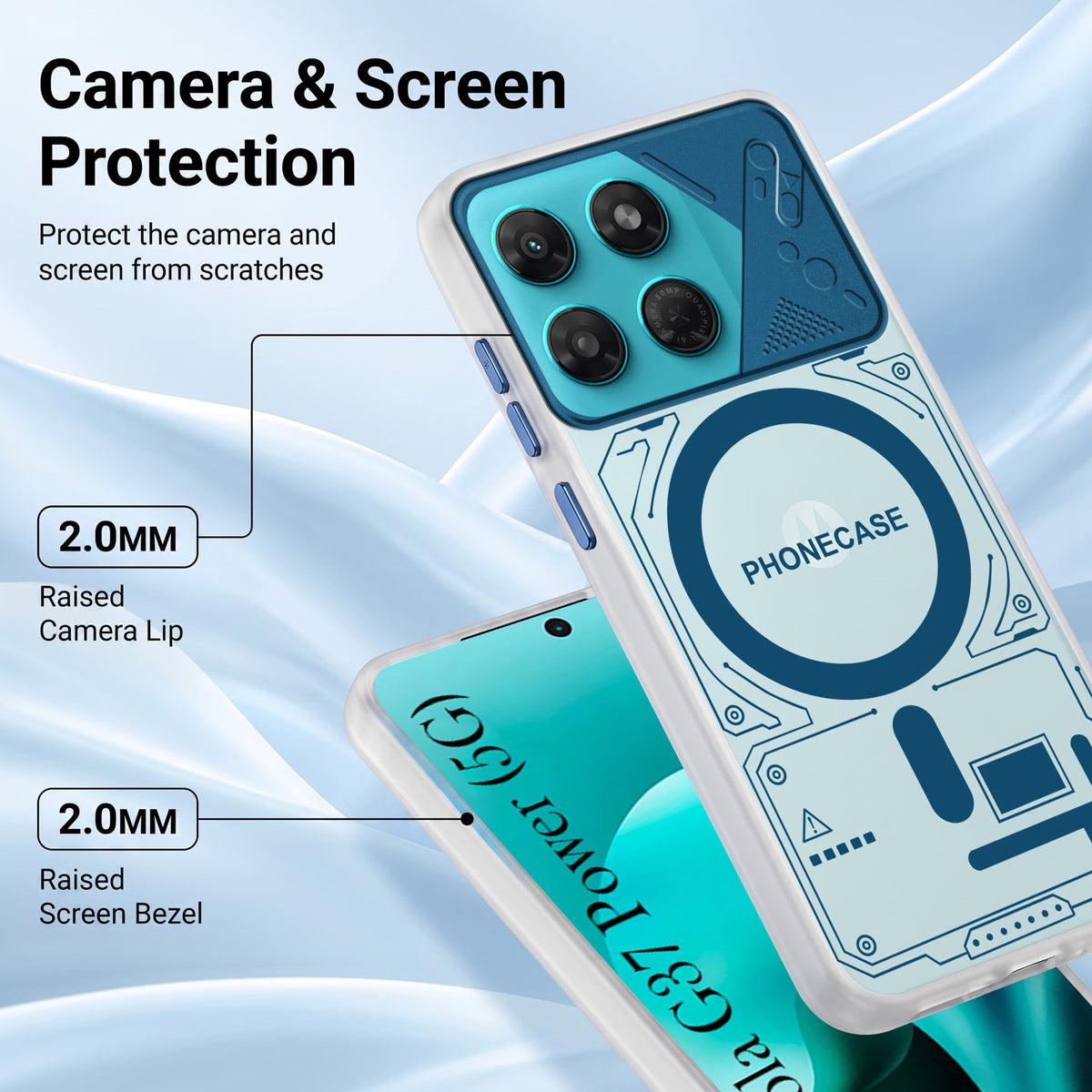 For Motorola Moto G37 Power Metallic Back Cover Case (Metallic Camera Protection & Buttons | Translucent Milky Shade | Hard Polycarbonate)