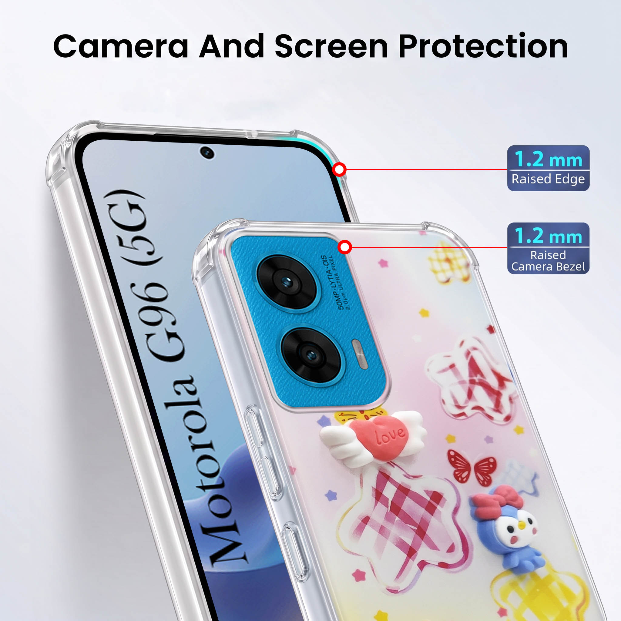 For Motorola Moto G96 Back Cover Case (3D Cute Cartoons | Hard Back Side Soft | Matte Premium Finish | HD Printing)
