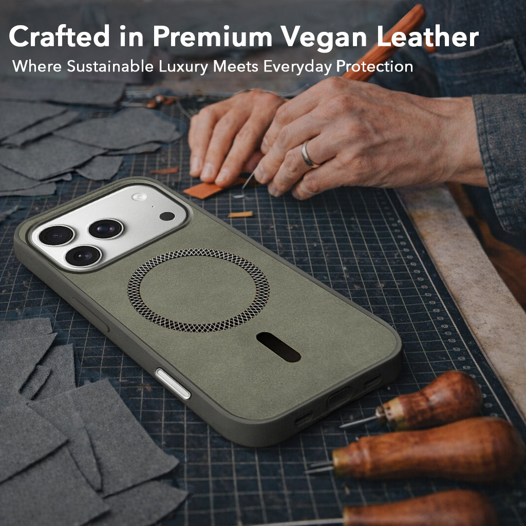 For Apple iPhone 17 Pro Back Cover Case Leather Finish (MagSafe Compatible Wireless Charging | Soft Touch | Camera Bump Protection)