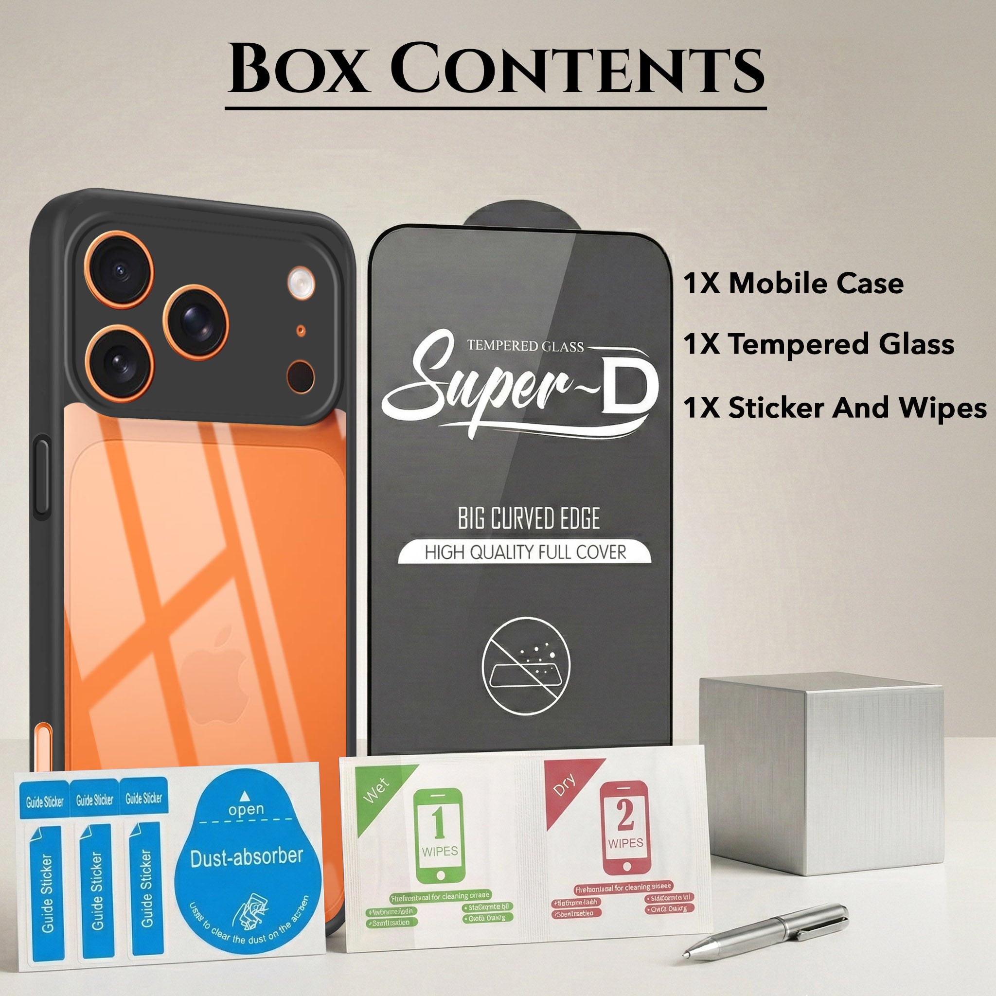 For Apple iPhone 17 Pro Max Combo with Back Cover and 9H Tempered Glass (Lifetime Anti-Yellow | Crystal Clear Shockproof | Oleophobic Coating Screen Glass)