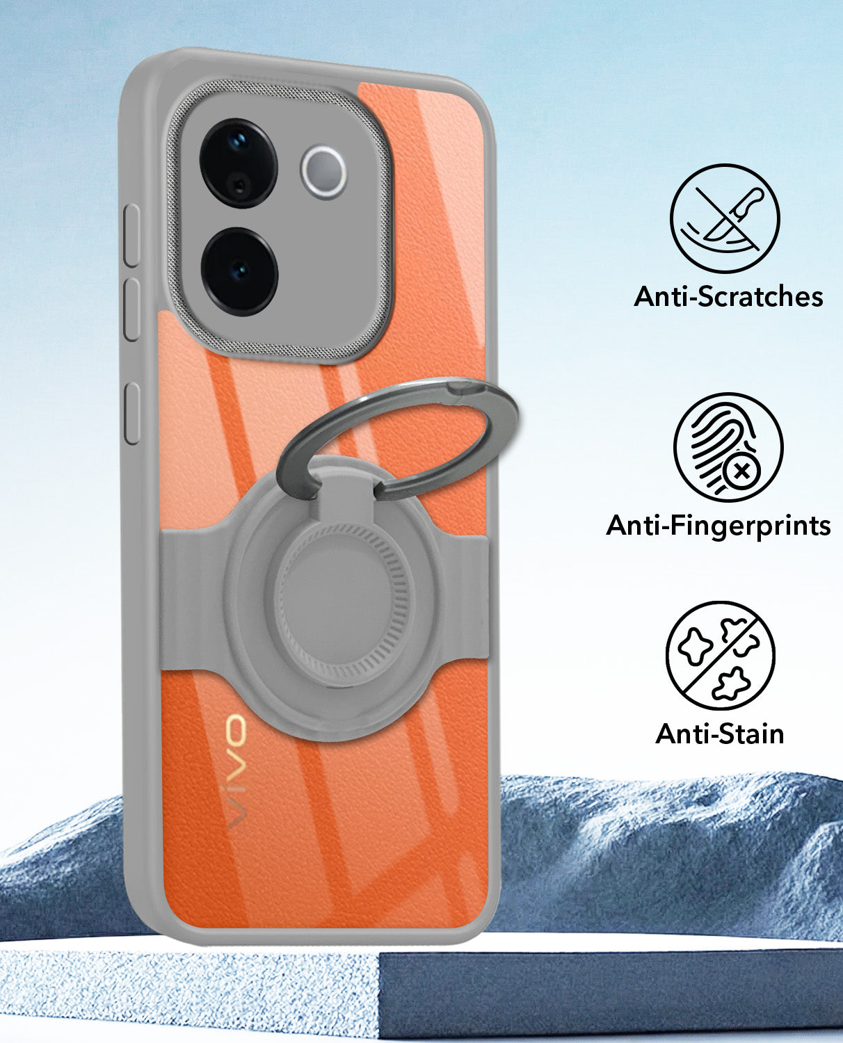 For Vivo T3 Pro Back Cover Case with stand (Built-in Ring Holder Kickstand | Lifetime Anti Yellow | Camera Protection)