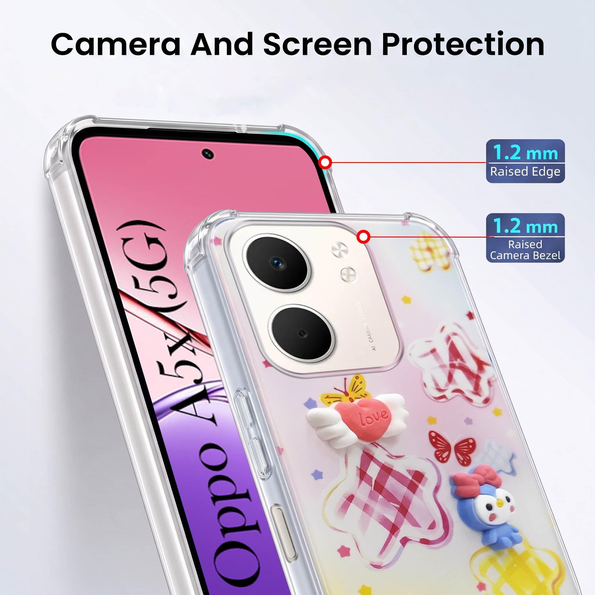 For Oppo A5X Back Cover Case (3D Cute Cartoons | Hard Back Side Soft | Matte Premium Finish | HD Printing)