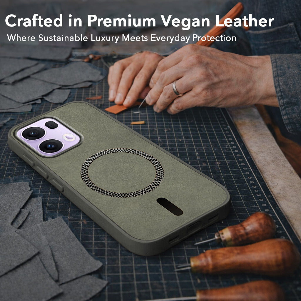 For Oppo Reno13 Pro | Oppo Reno 13 Pro Back Cover Case Leather Finish (MagSafe Compatible Wireless Charging | Soft Touch | Camera Bump Protection)