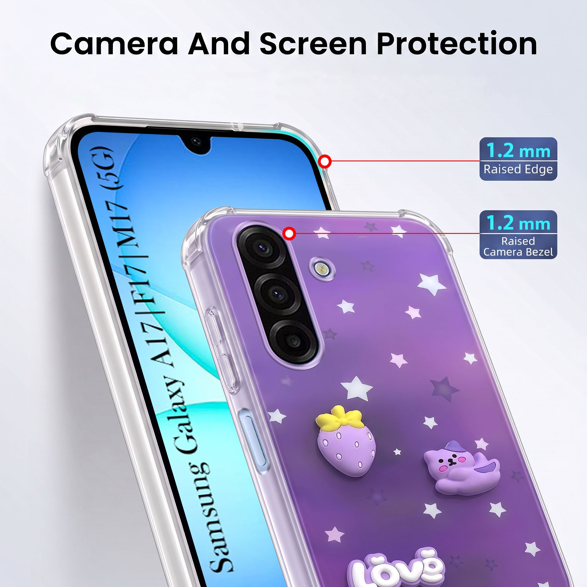 For Samsung Galaxy A17 | Samsung F17 | Samsung M17 5G Back Cover Case (3D Cute Cartoons | Hard Back Side Soft | Matte Premium Finish | HD Printing)