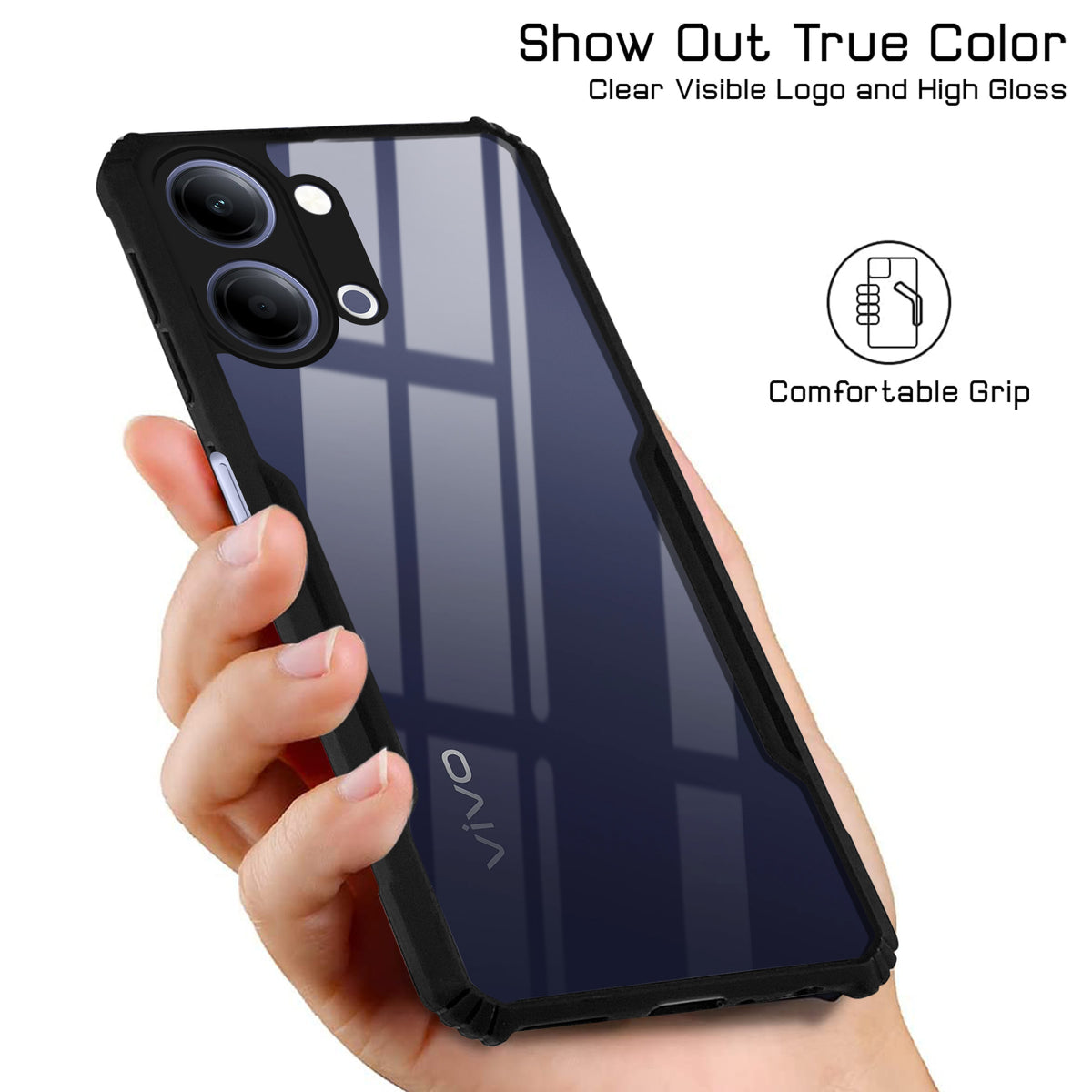 For Vivo Y05 (4G) | Vivo T5 Lite (5G) Back Cover Case Hybrid  (Shockproof with Polycarbonate Clear Panel | Professional Black)