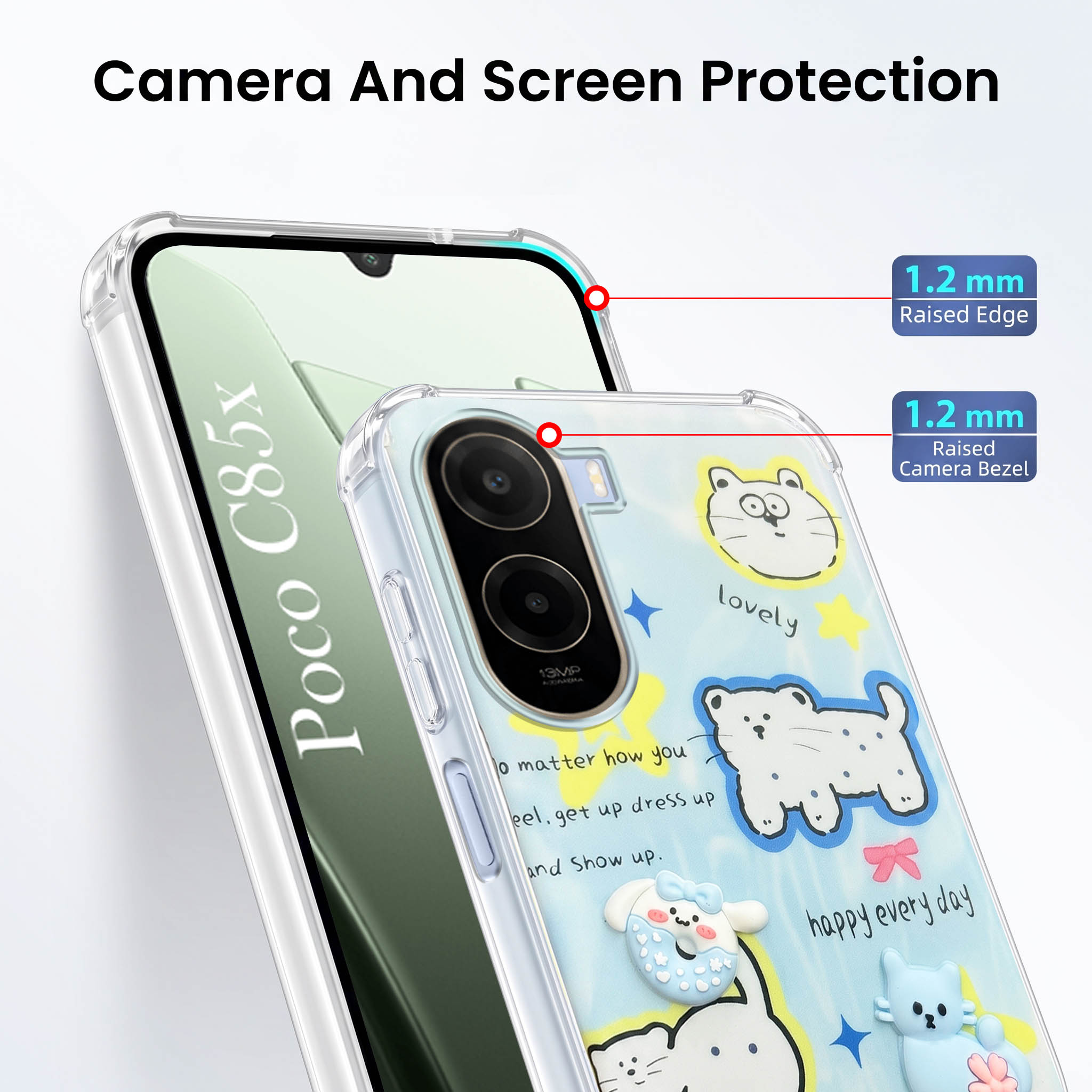 For Poco C85x 5G Back Cover Case (3D Cute Cartoons | Hard Back Side Soft | Matte Premium Finish | HD Printing)