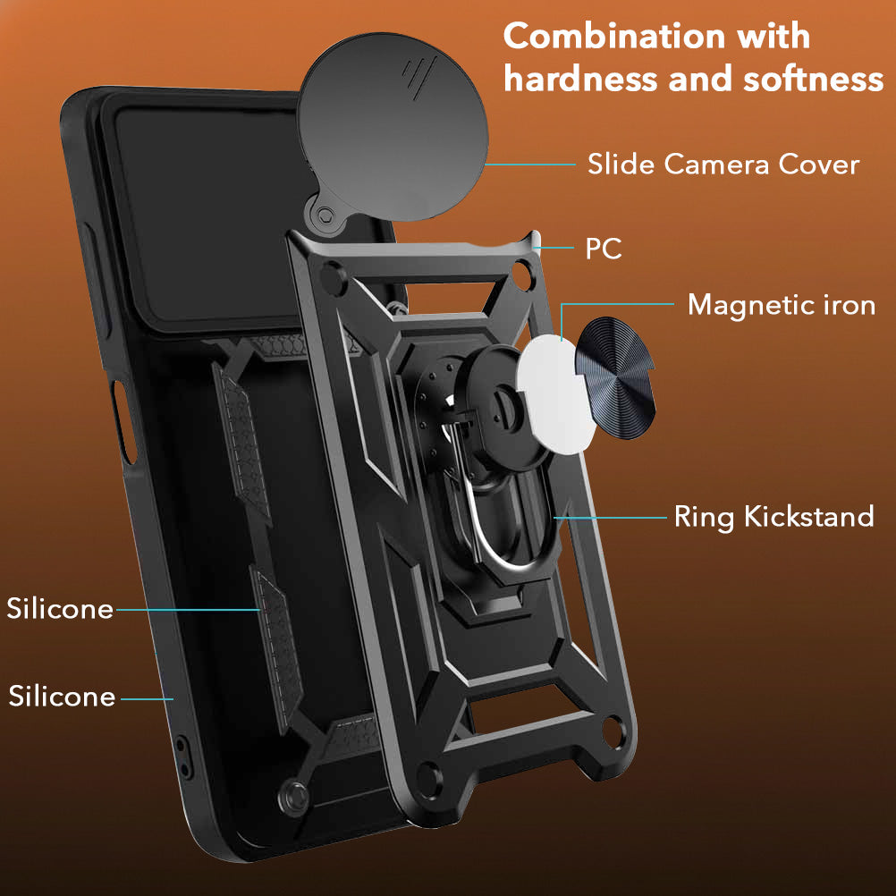 For Oppo F31 Pro Plus Hybrid Armor Back Cover Case (Sliding Shutter Camera Protection | Polycarbonate |Ring Holder Kickstand)