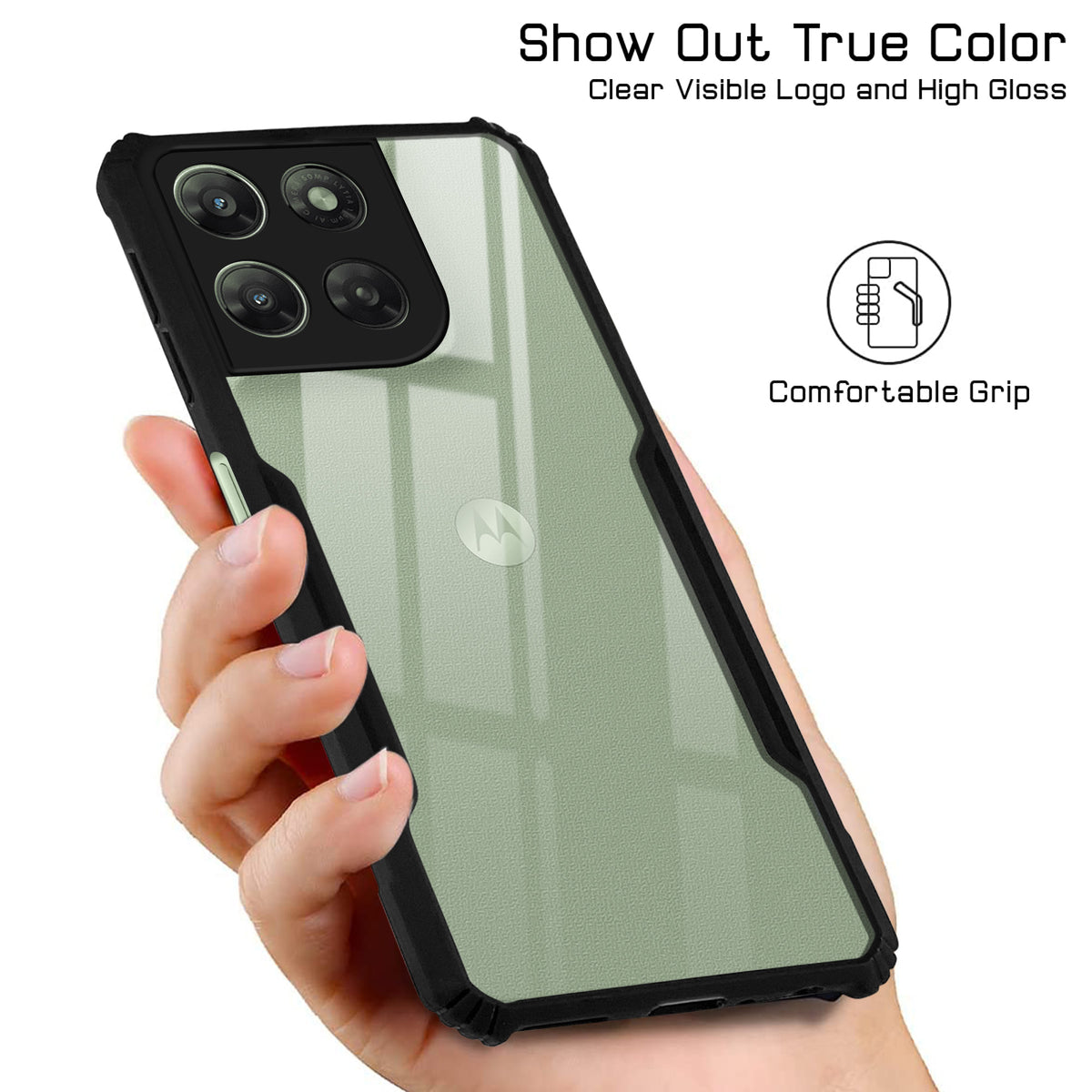 For Motorola Moto G77 Power Back Cover Case Hybrid (Shockproof with Polycarbonate Clear Panel | Professional Black)