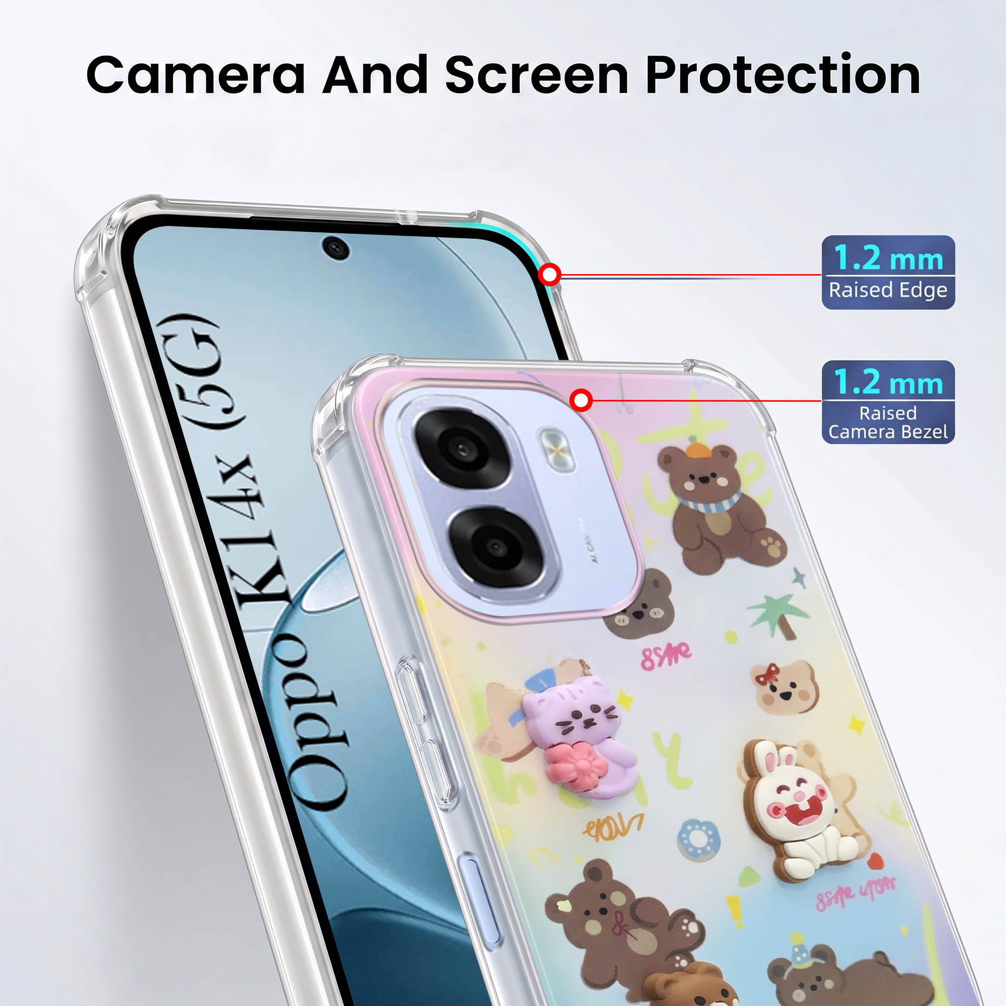 For Oppo K14x 5G Back Cover Case (3D Cute Cartoons | Hard Back Side Soft | Matte Premium Finish | HD Printing)