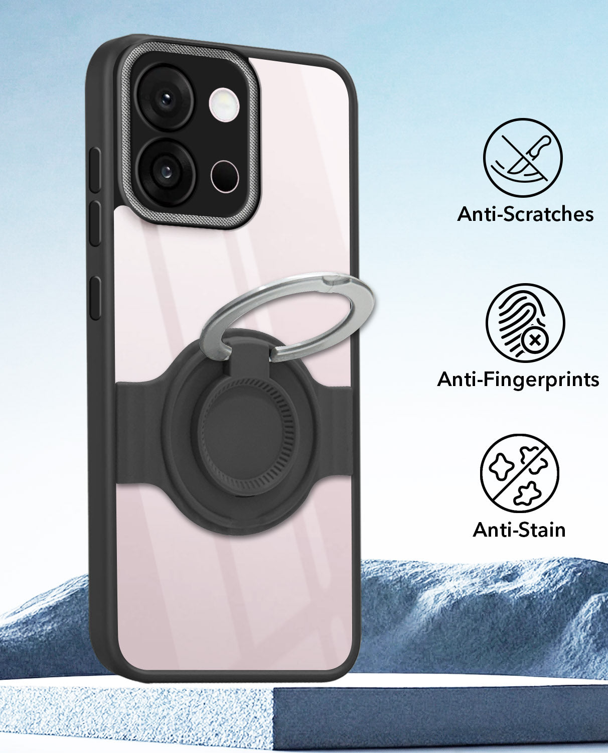 For OnePlus 13S Back Cover Case with stand (Built-in Ring Holder Kickstand | Lifetime Anti Yellow | Camera Protection)