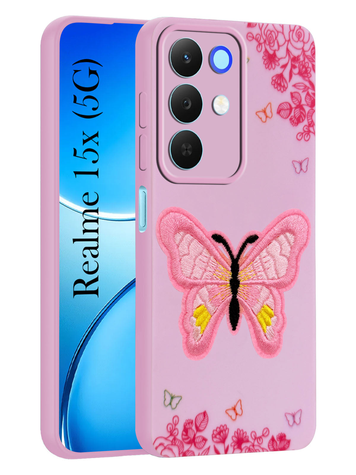 For Realme 15X Back Cover Case (Soft Butterfly Embroidery | Women Teen Girls | Camera Protection| Matte Silicone)