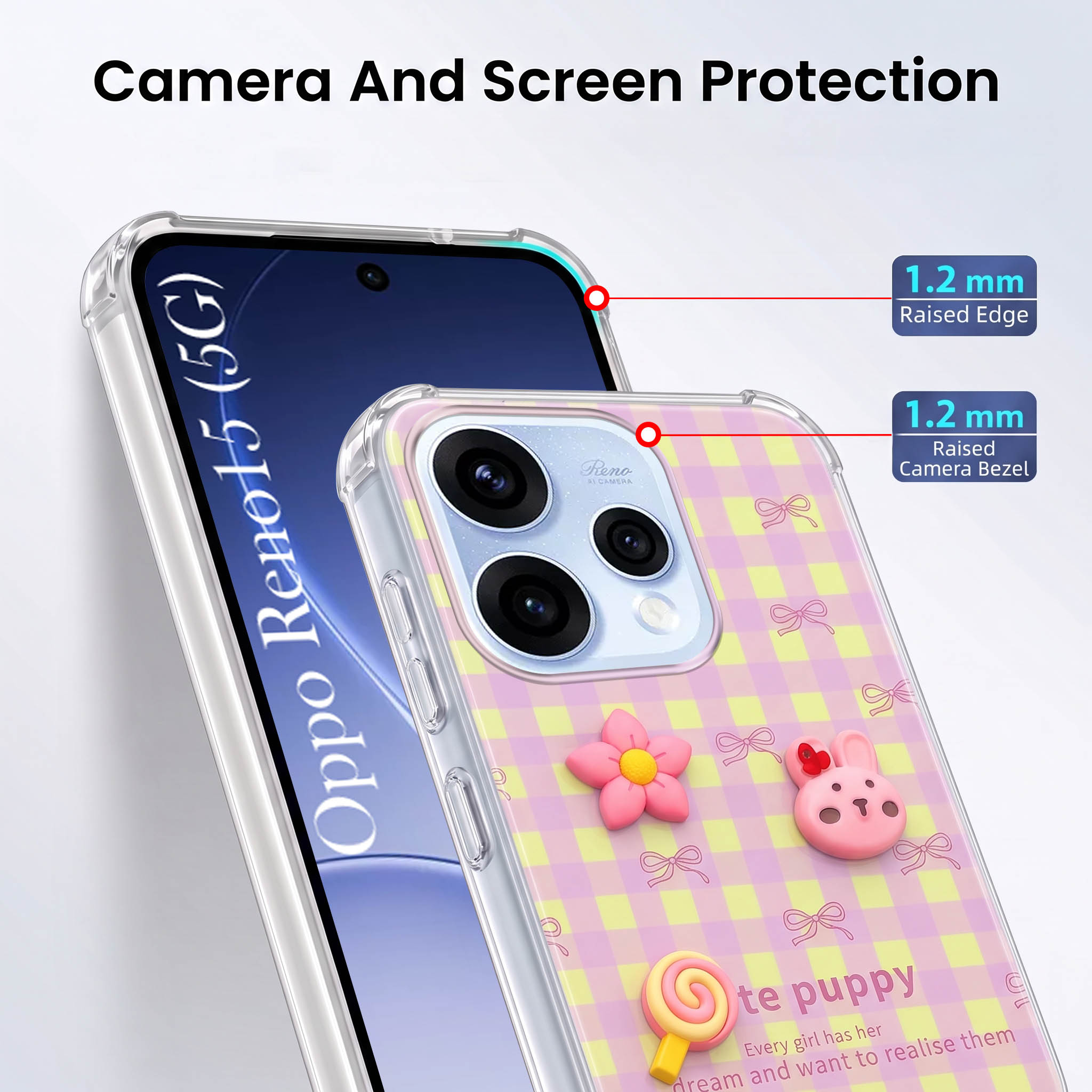 For Oppo Reno15 5G | Oppo Reno 15 5G Back Cover Case (3D Cute Cartoons | Hard Back Side Soft | Matte Premium Finish | HD Printing)