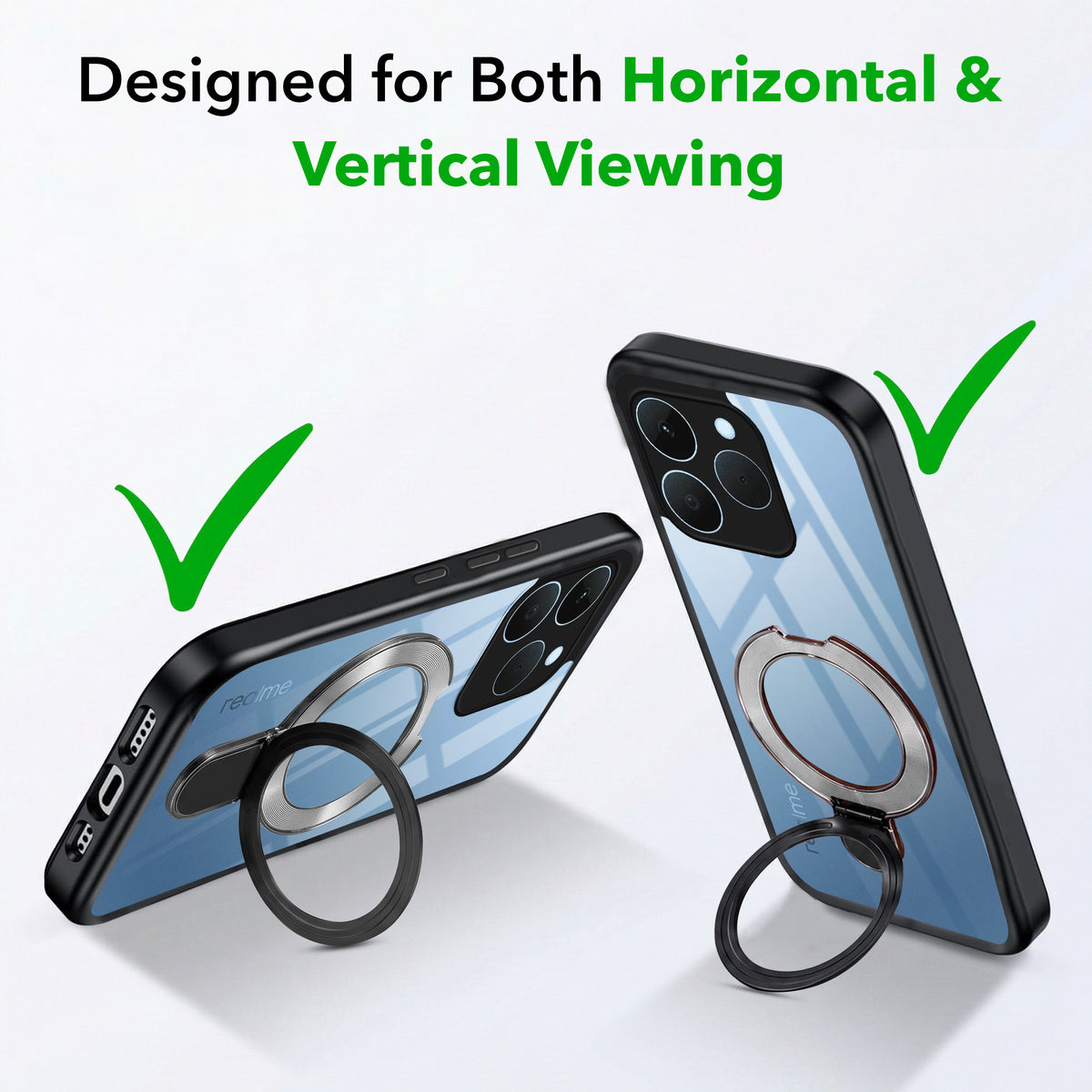 For Realme 15T | Realme Narzo 90 Back Cover Case (Kick Stand Ring Holder | Life time Anti Yellow | Camera Protection)