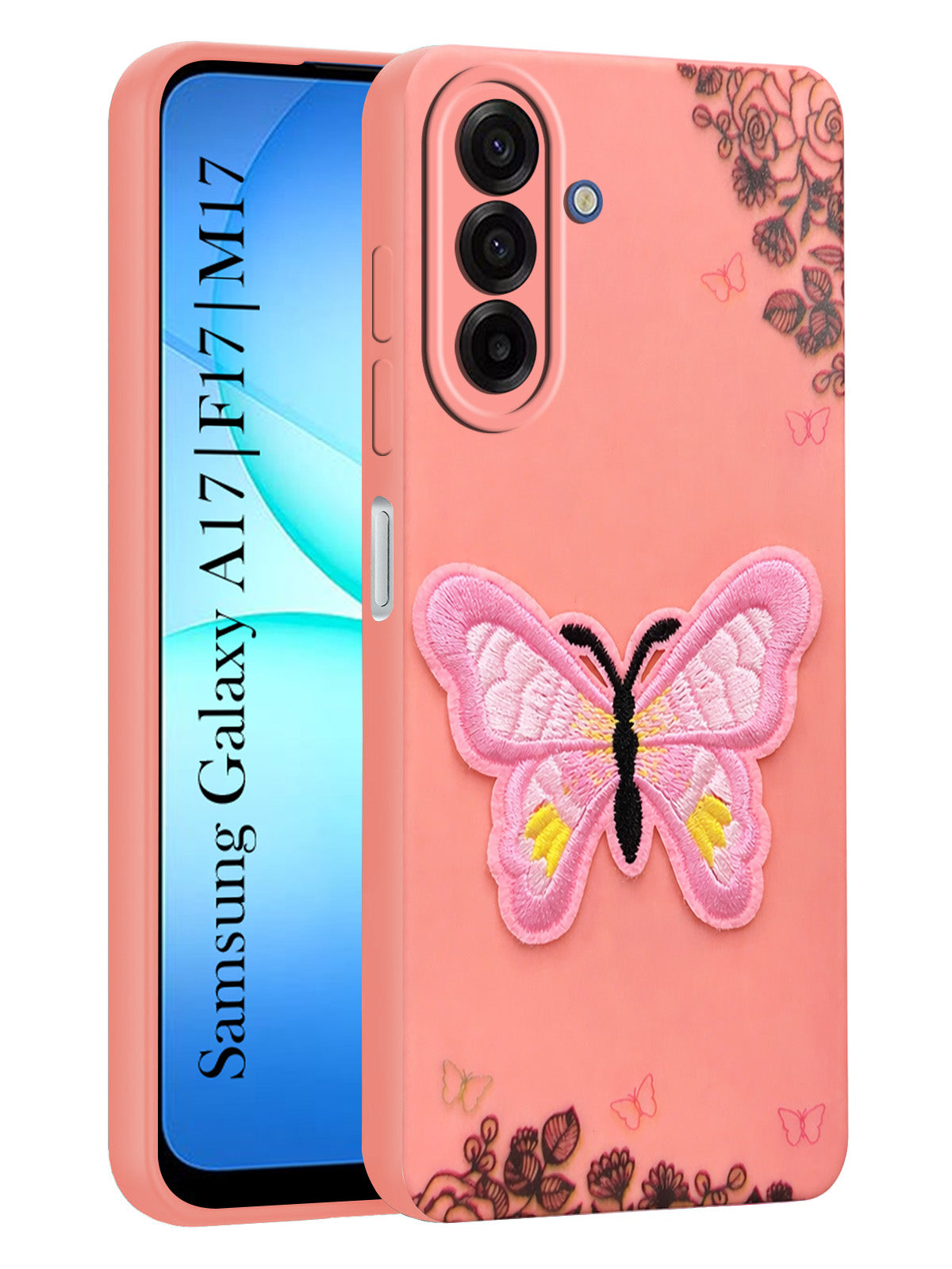For Samsung Galaxy A17 | Samsung F17 | Samsung M17 5G Back Cover Case (Soft Butterfly Embroidery | Women Teen Girls | Camera Protection| Matte Silicone)