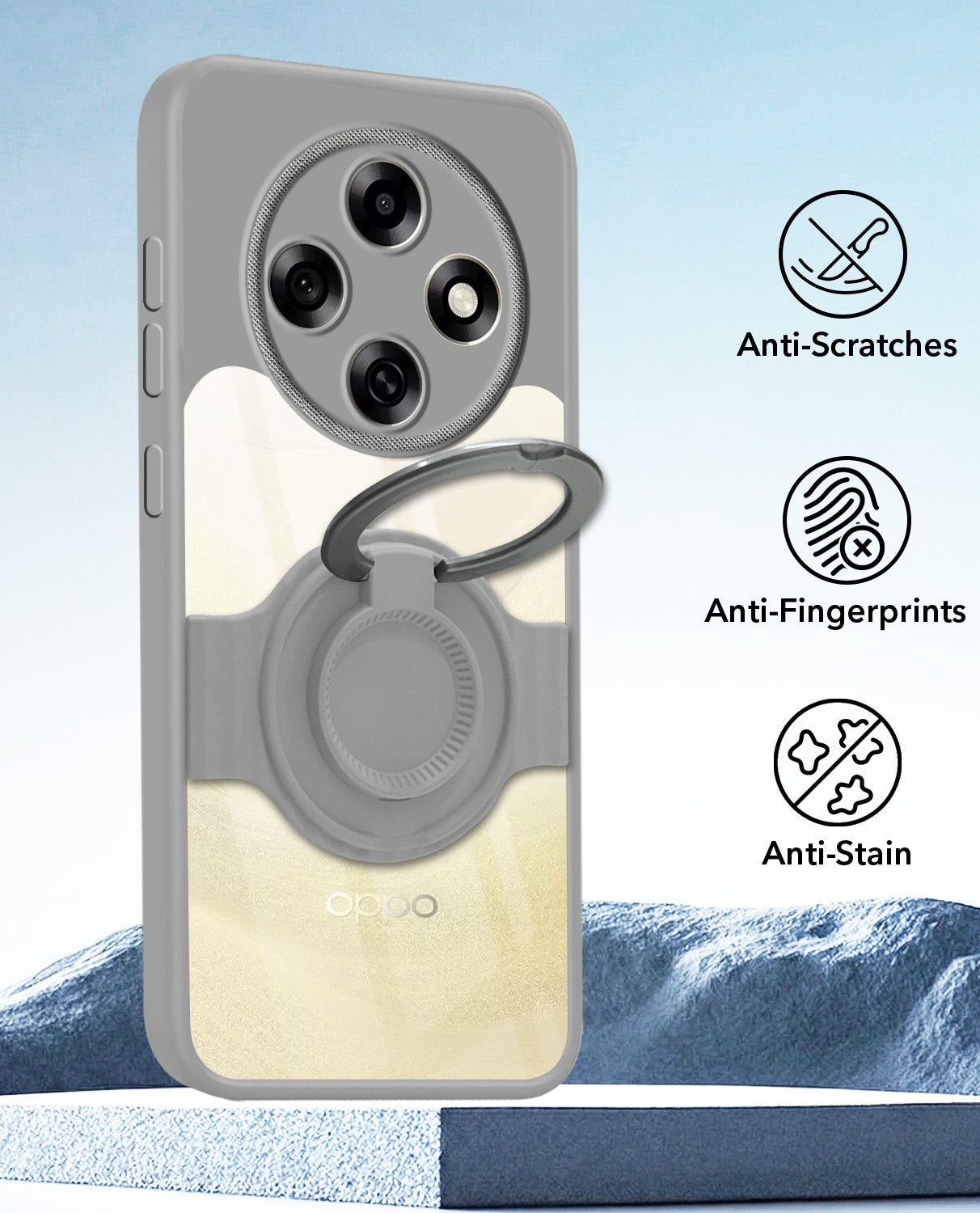 For Oppo F31 Pro Back Cover Case with stand (Built-in Ring Holder Kickstand | Lifetime Anti Yellow | Camera Protection)