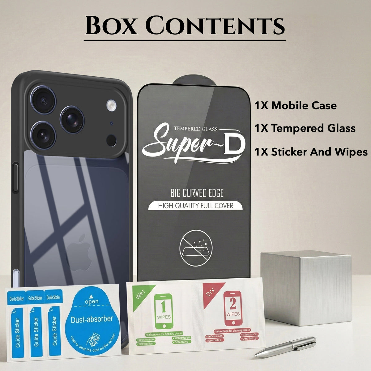 For iPhone 17 Pro Combo with Back Cover and 9H Tempered Glass (Lifetime Anti-Yellow | Crystal Clear Shockproof | Oleophobic Coating Screen Glass)