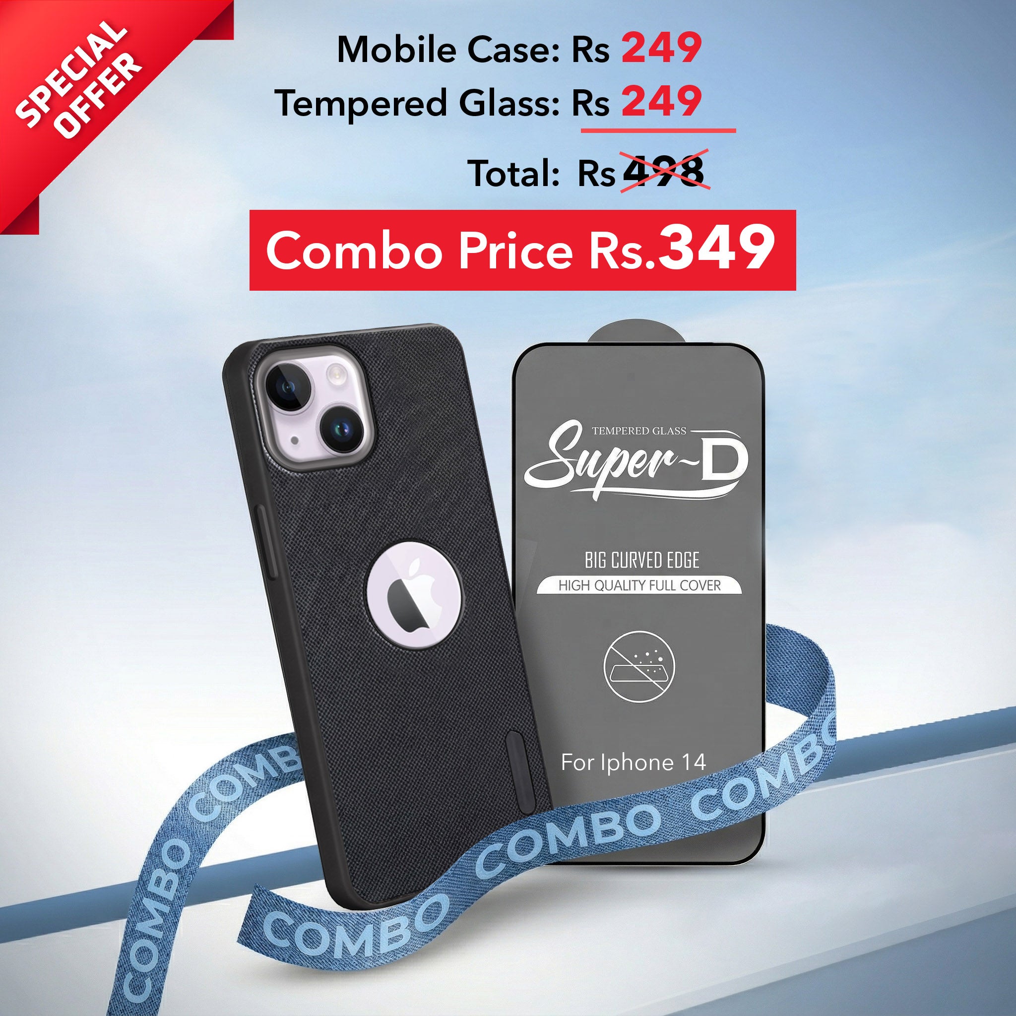 For Apple iPhone 14 Combo with Back Cover and 9H Tempered Glass (Textured Grip Design | Micro-Fiber Cloth Inside | Oleophobic Coating Screen Glass)