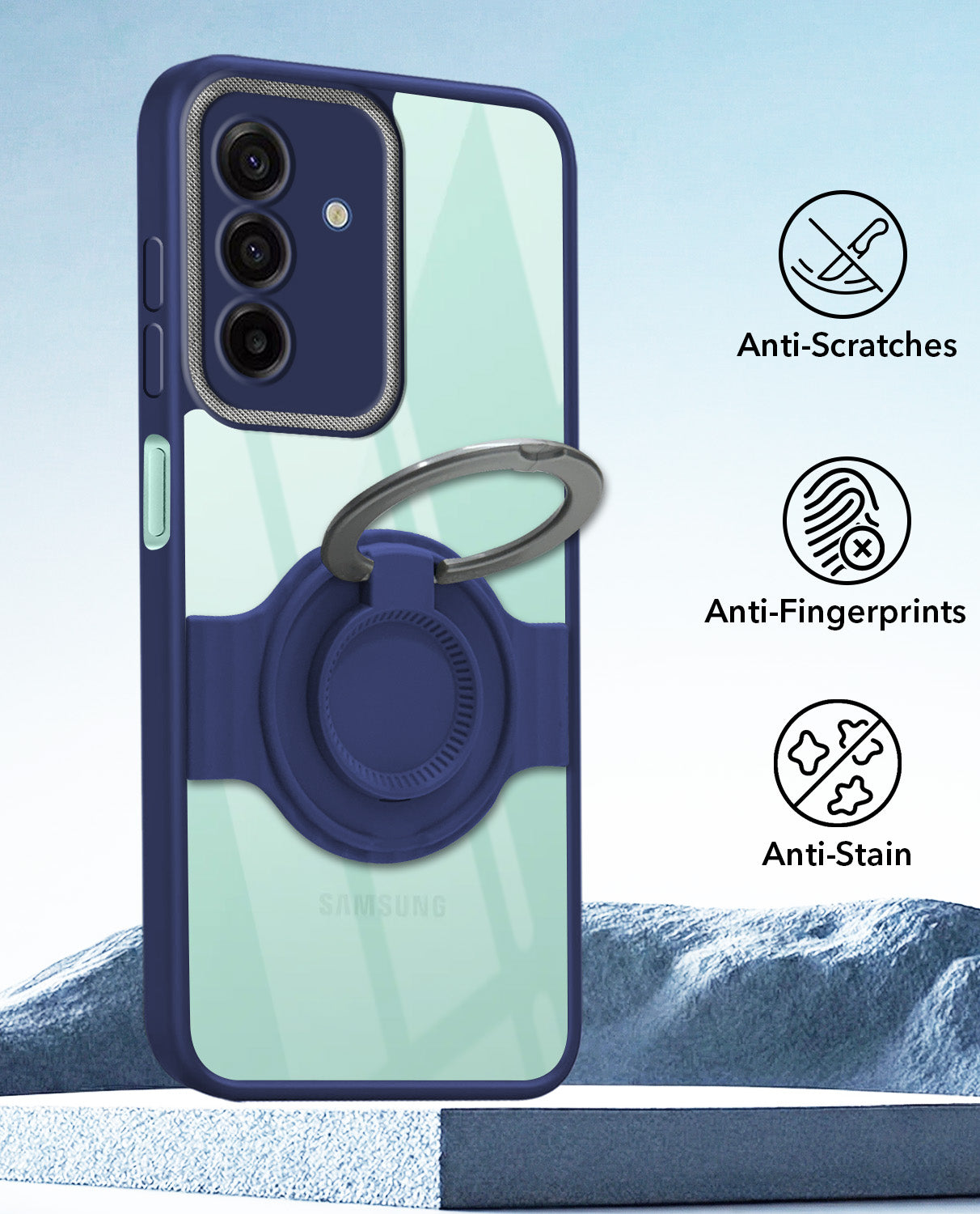 For Samsung Galaxy A26 5G Back Cover Case with stand (Built-in Ring Holder Kickstand | Lifetime Anti Yellow | Camera Protection)