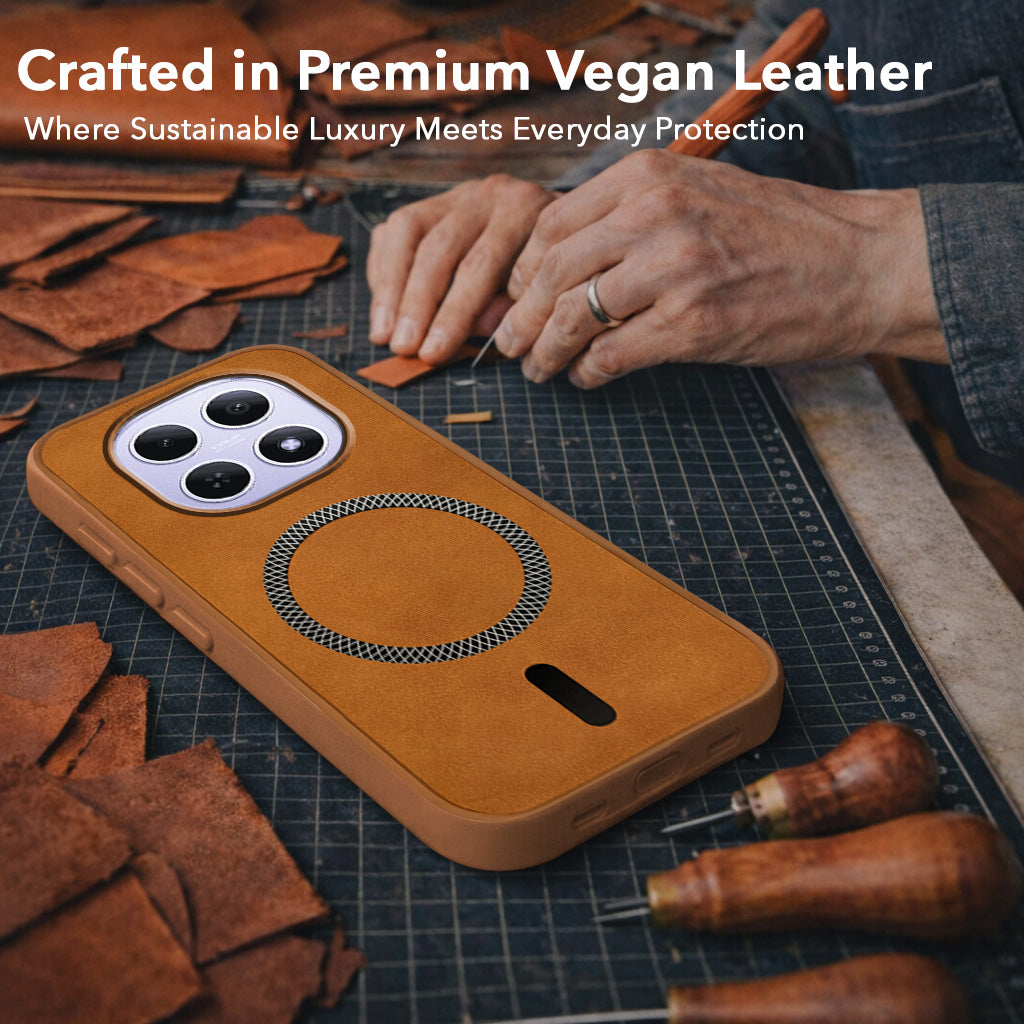 For Xiaomi Redmi Note 15 5G | Redmi Note 15 SE 5G Back Cover Case Leather Finish (MagSafe Compatible Wireless Charging | Soft Touch | Camera Bump Protection)