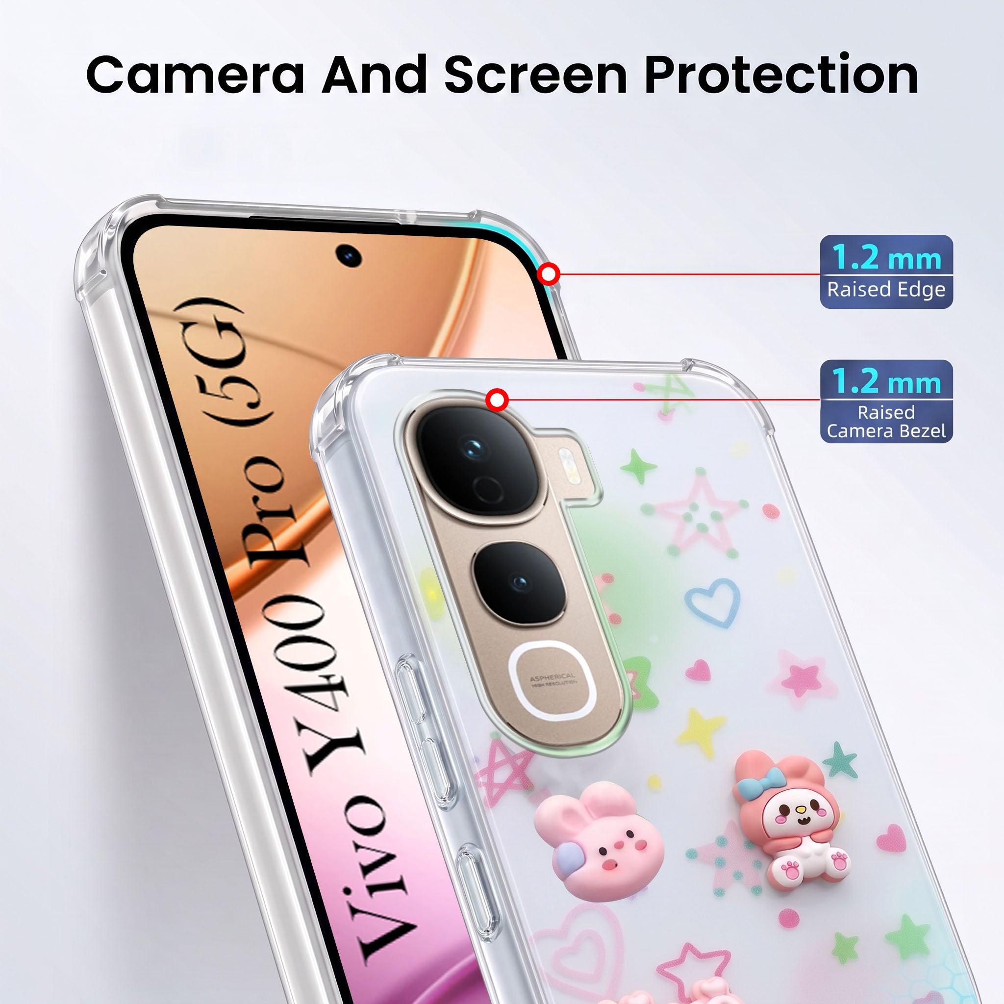 For Vivo Y400 Pro Back Cover Case (3D Cute Cartoons | Hard Back Side Soft | Matte Premium Finish | HD Printing)