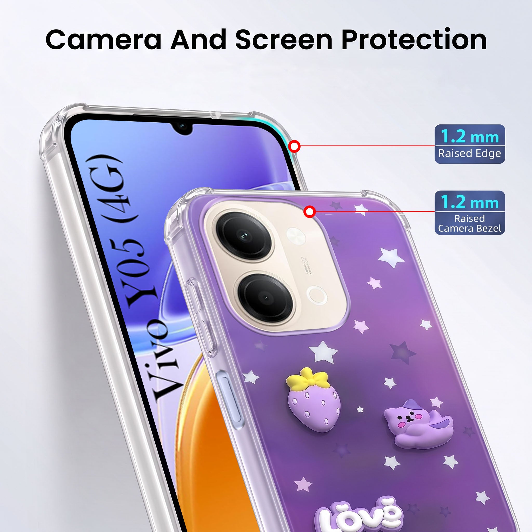 For Vivo Y05 4G Back Cover Case (3D Cute Cartoons | Hard Back Side Soft | Matte Premium Finish | HD Printing)