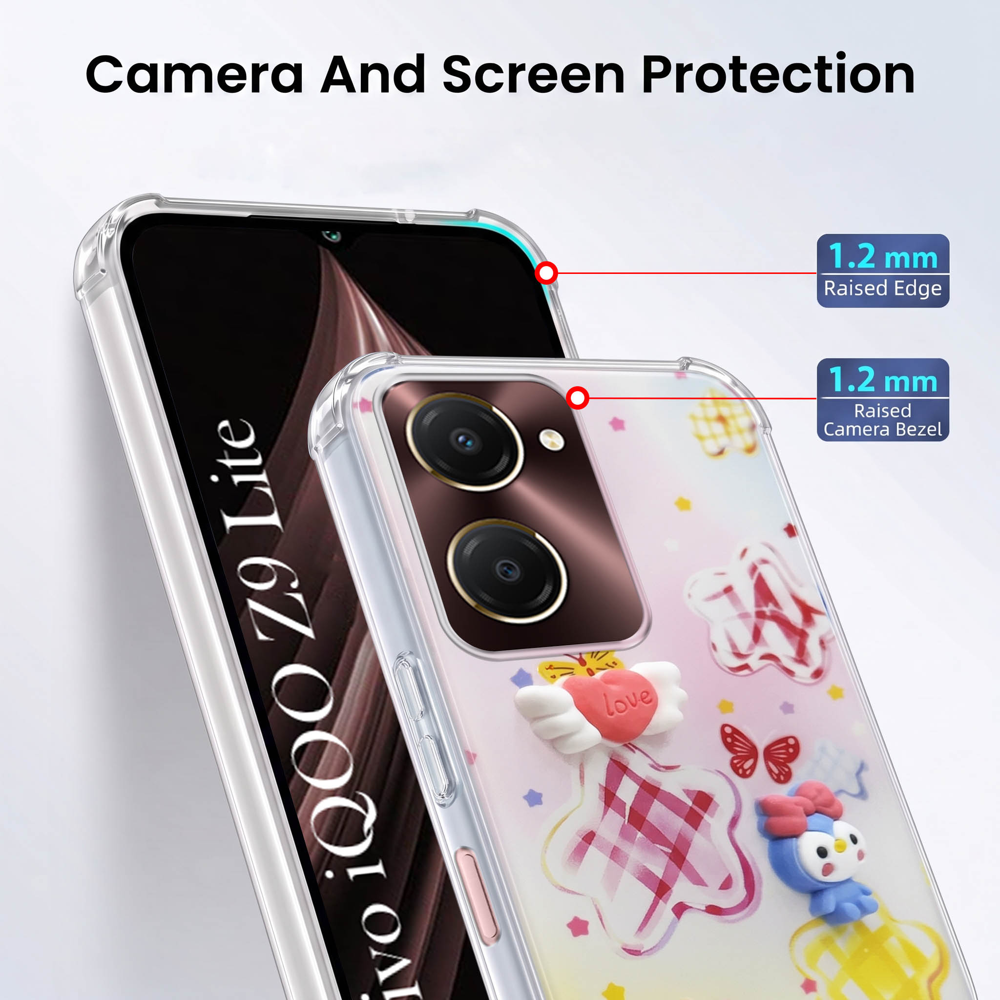 For Vivo iQOO Z9 Lite 5G Back Cover Case (3D Cute Cartoons | Hard Back Side Soft | Matte Premium Finish | HD Printing)