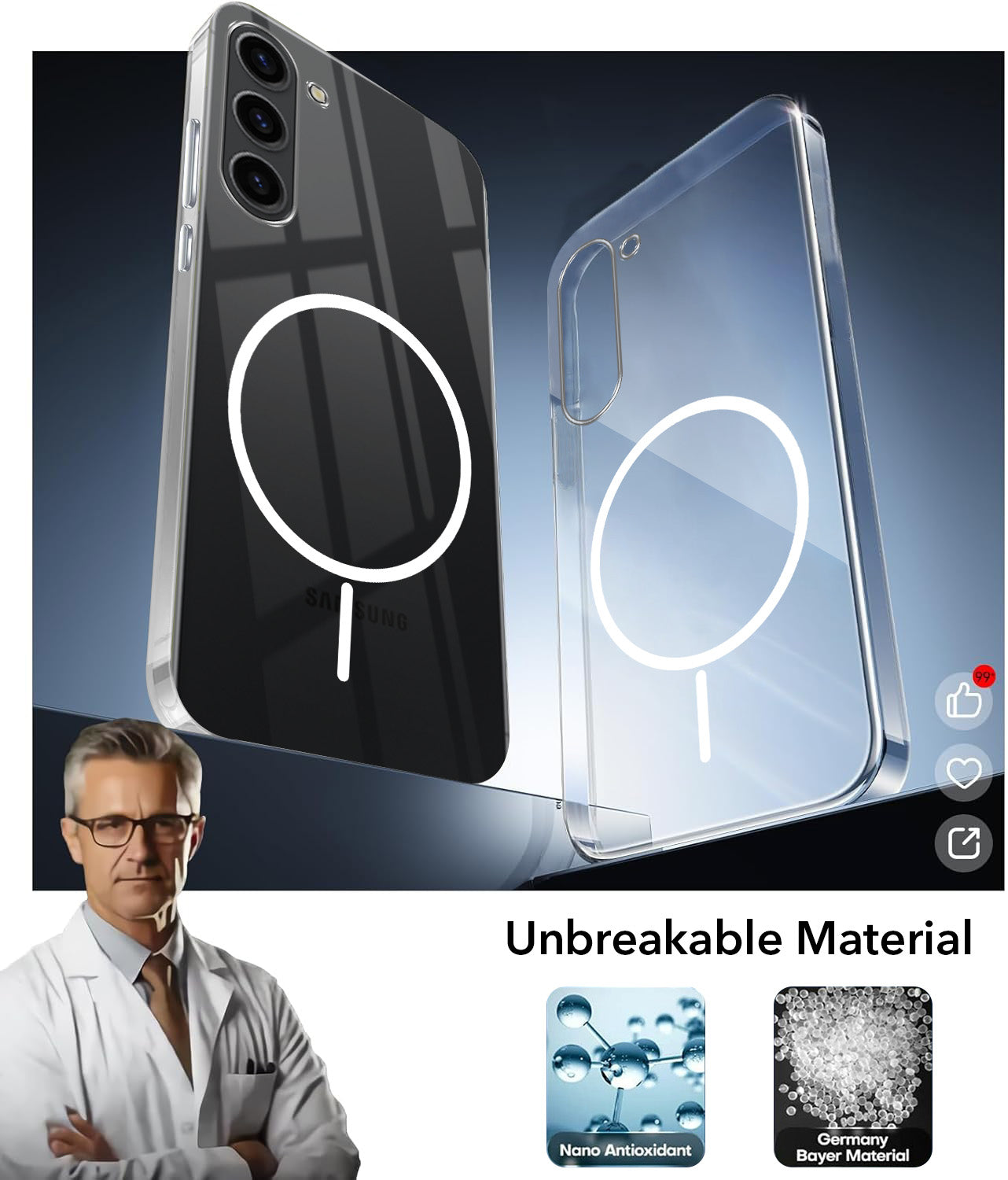 For Samsung Galaxy S23 Plus Back Cover Case Crystal Anti Yellow (MagSafe Wireless Charging Support |Camera Protection Bump)