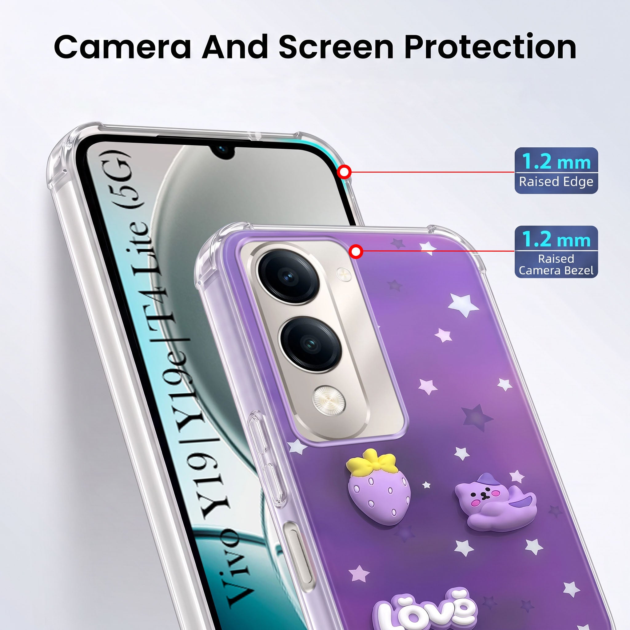 For Vivo Y19 | Vivo Y19e | Vivo T4 Lite Back Cover Case (3D Cute Cartoons | Hard Back Side Soft | Matte Premium Finish | HD Printing)