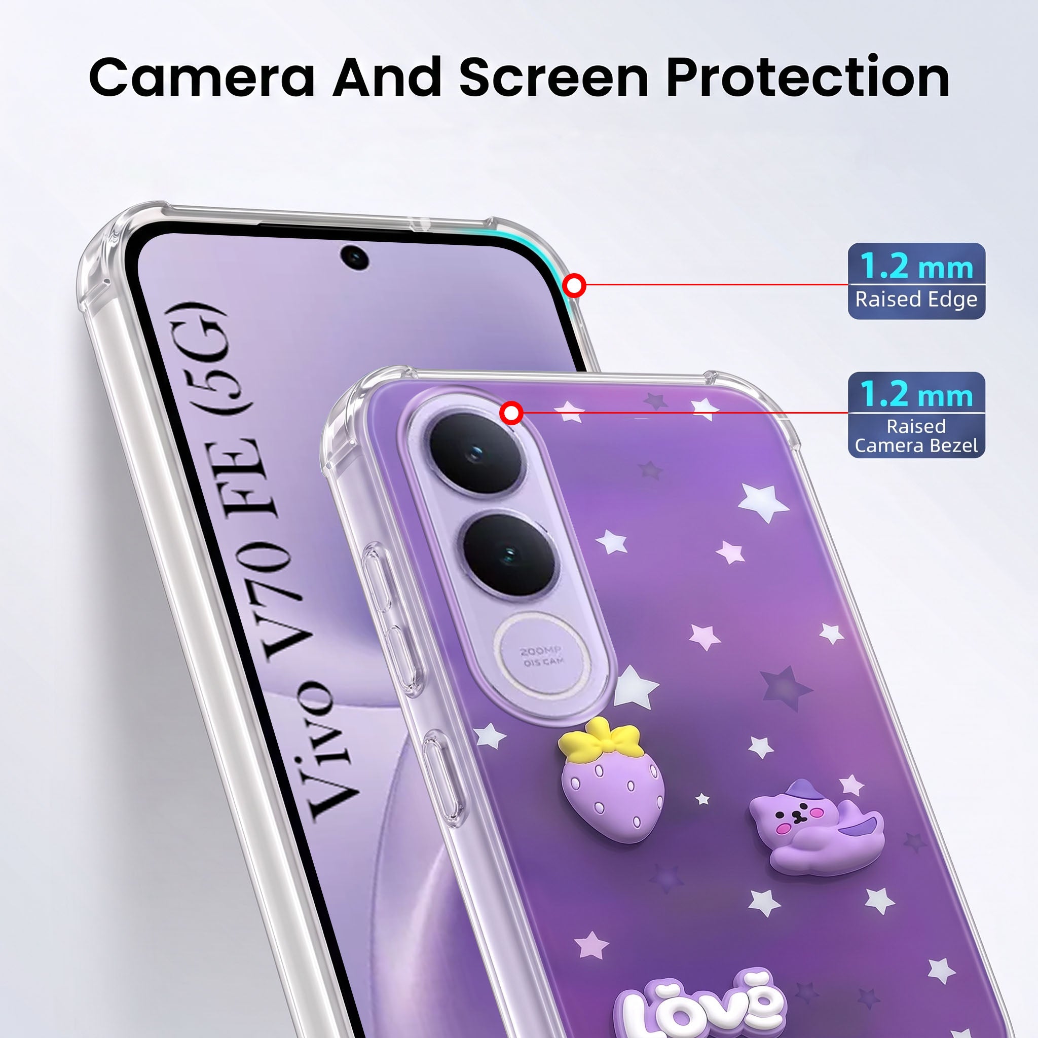 For Vivo V70 FE 5G Back Cover Case (3D Cute Cartoons | Hard Back Side Soft | Matte Premium Finish | HD Printing)