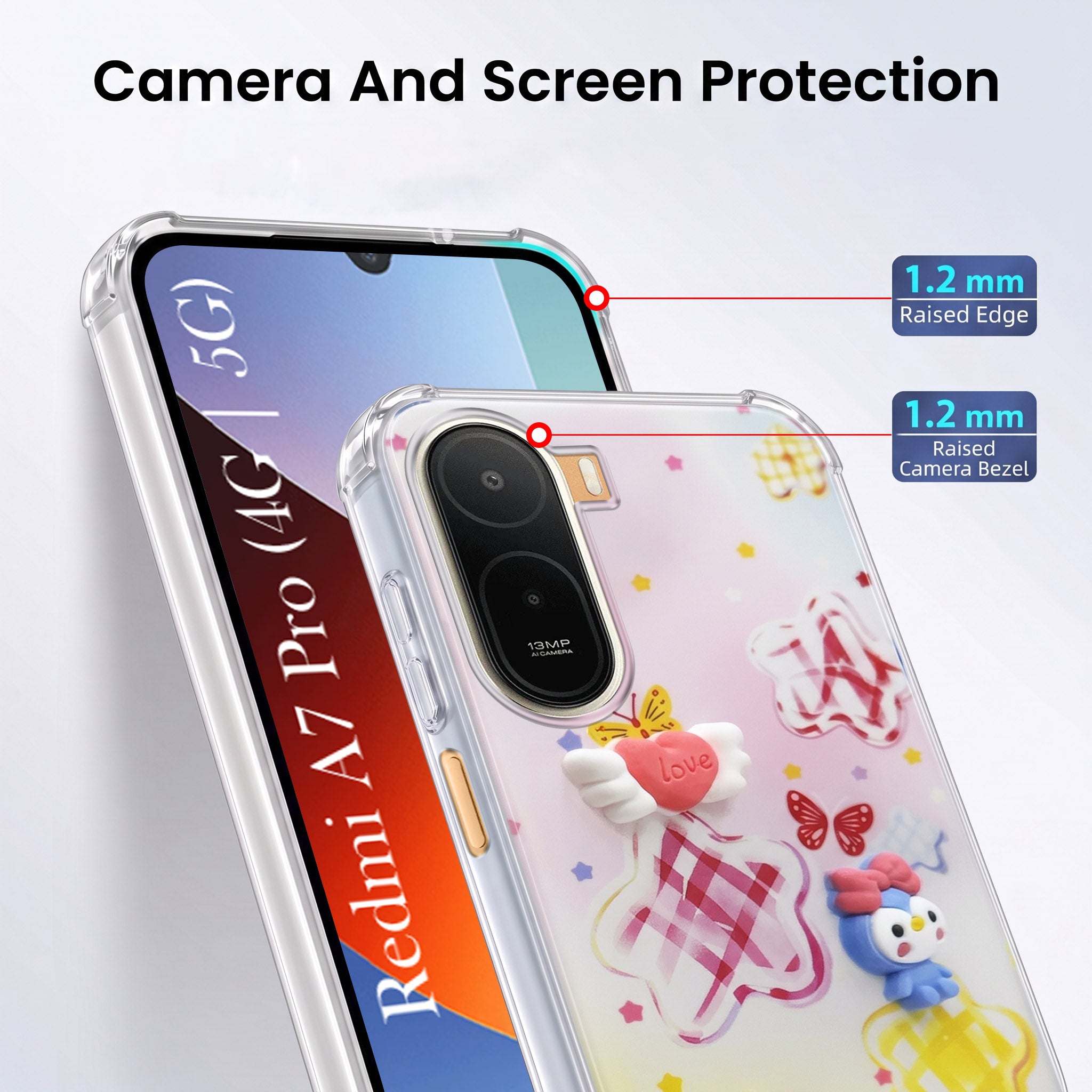 For Redmi A7 Pro 5G Back Cover Case (3D Cute Cartoons | Hard Back Side Soft | Matte Premium Finish | HD Printing)