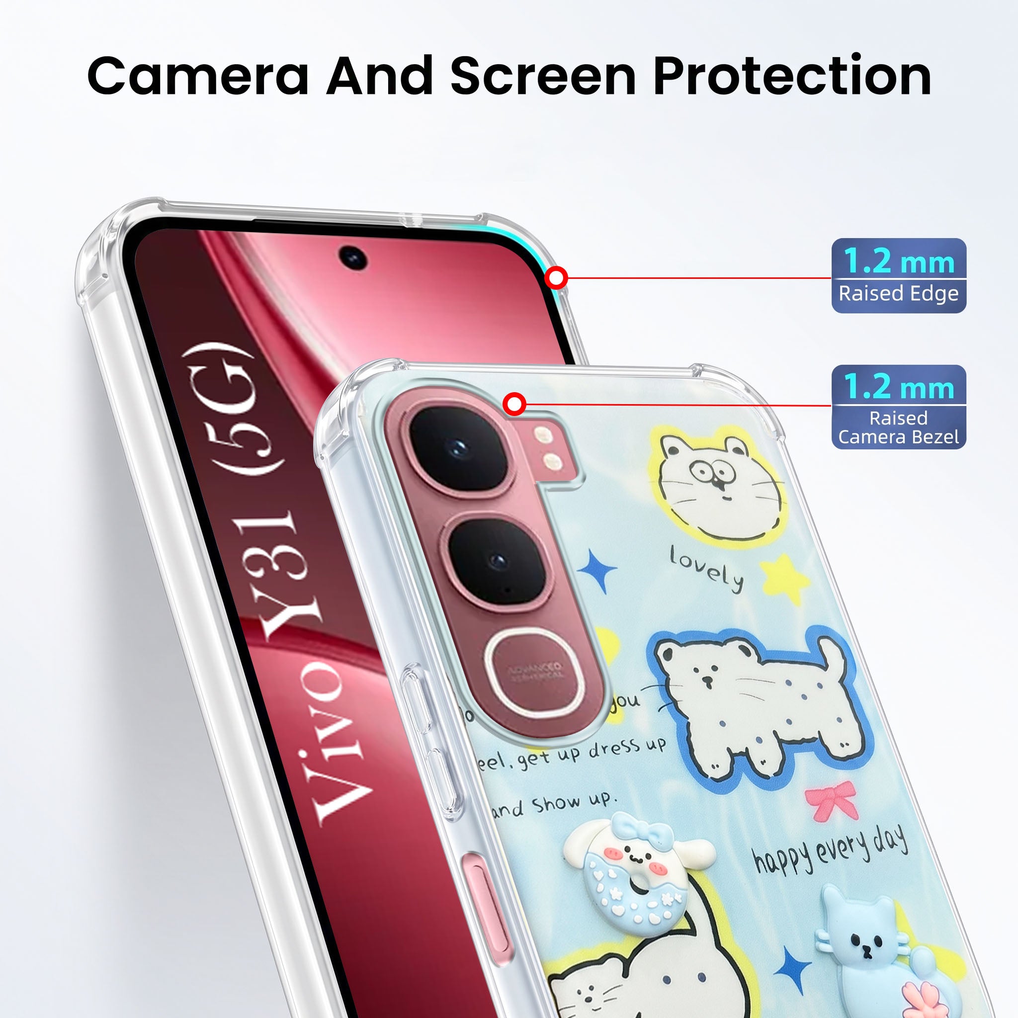 For Vivo Y31 5G Back Cover Case (3D Cute Cartoons | Hard Back Side Soft | Matte Premium Finish | HD Printing)