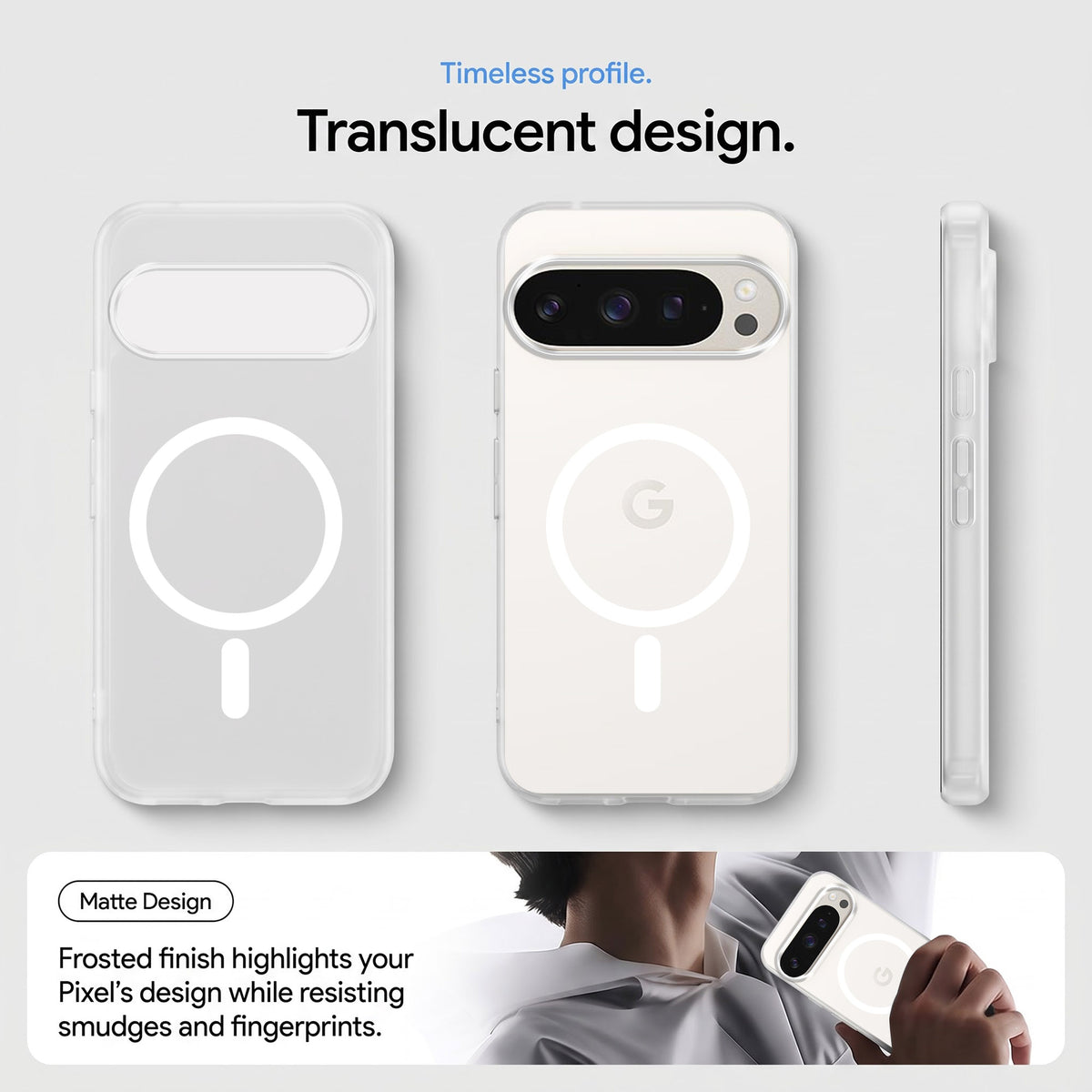 For Google Pixel 9 Pro Matte Finish Back Case Cover (MagSafe Compatible | Translucent Soft Touch | Slim and Unbreakable)