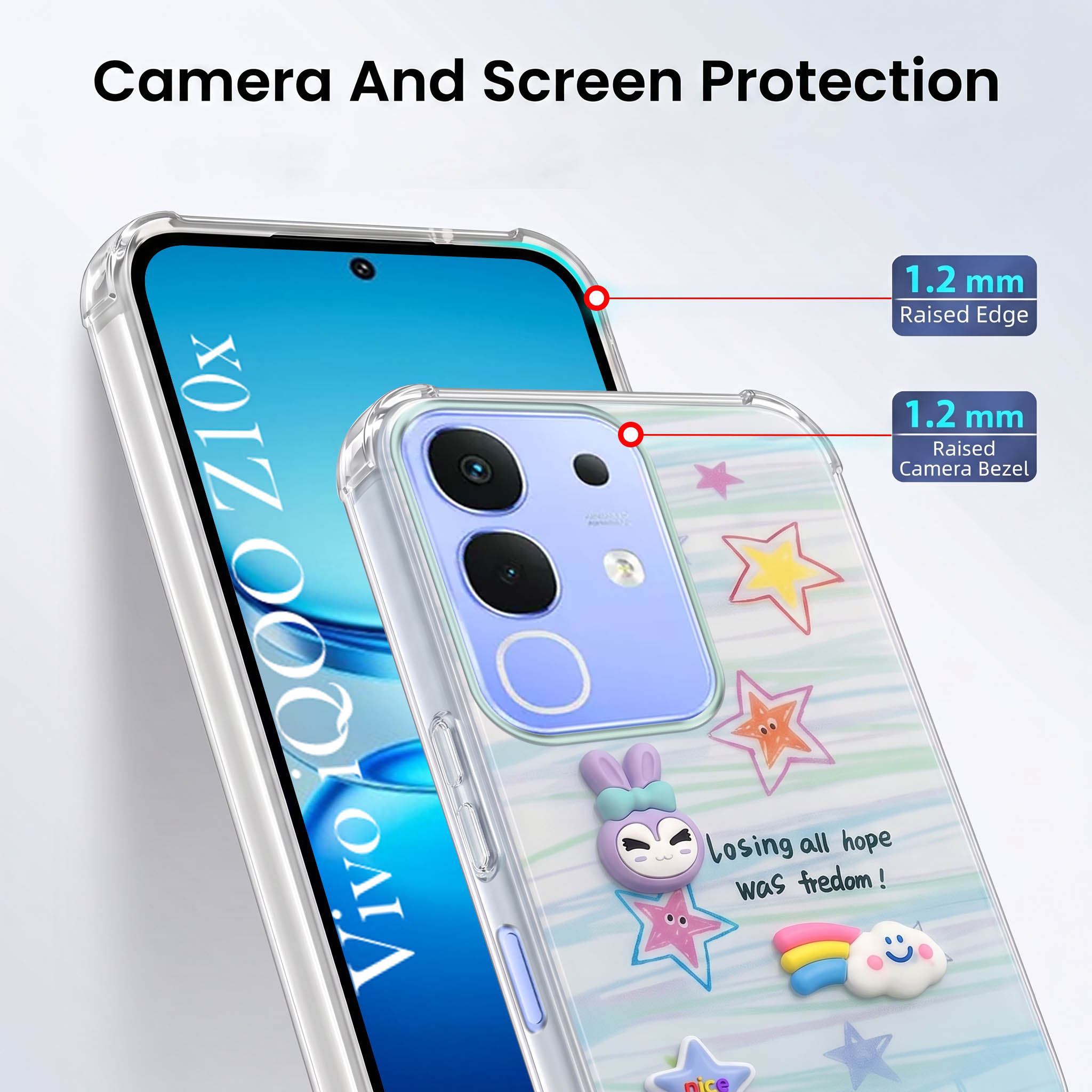 For Vivo iQOO Z10x Back Cover Case (3D Cute Cartoons | Hard Back Side Soft | Matte Premium Finish | HD Printing)