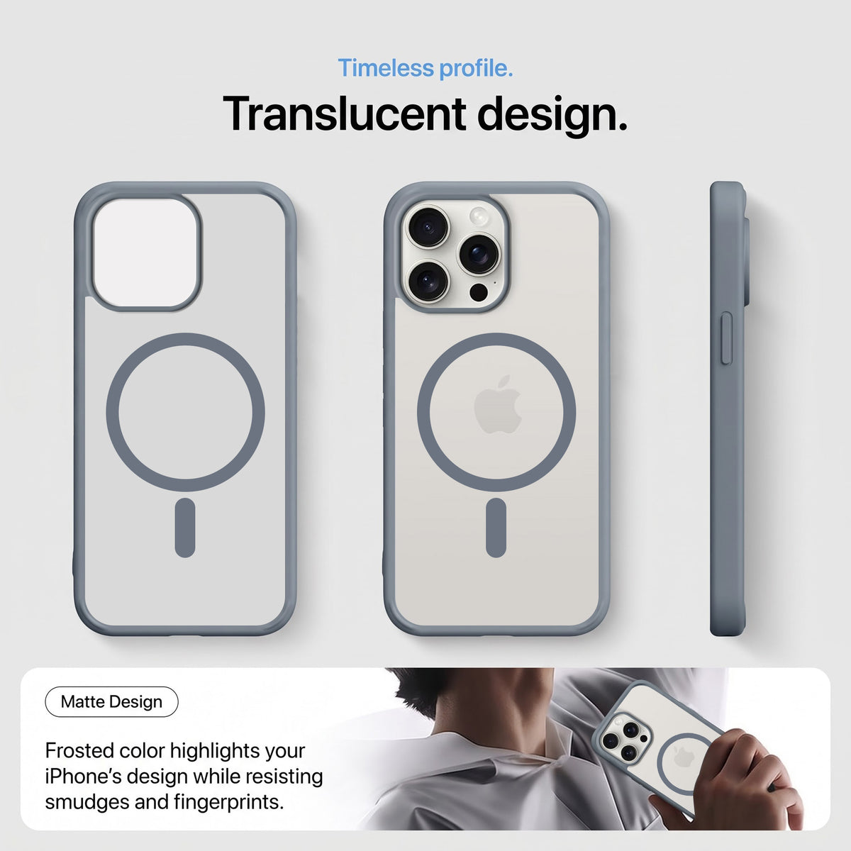 For Apple iPhone 15 Pro Max Matte Finish Back Case Cover (MagSafe Compatible | Translucent Soft Touch | Slim and Unbreakable)