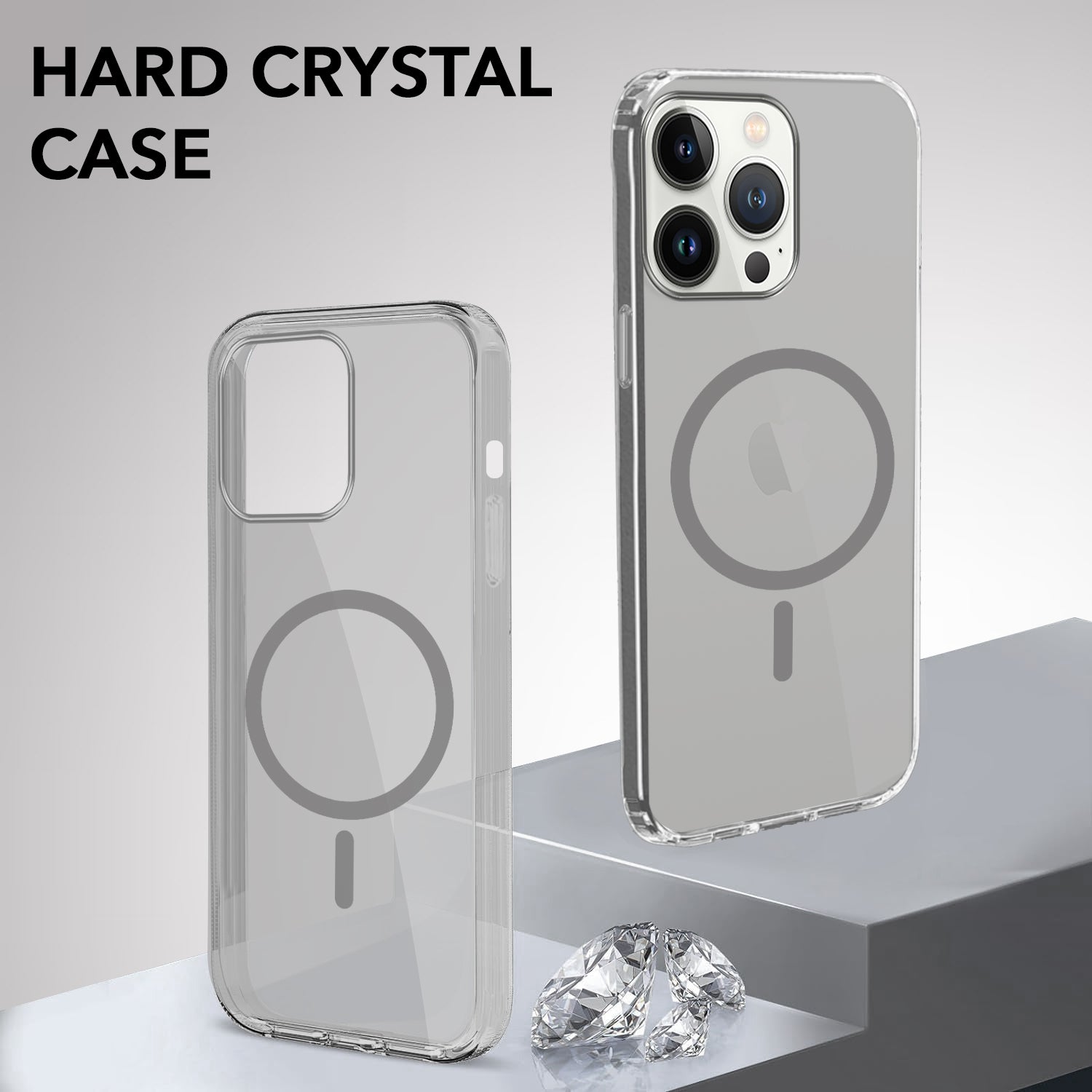 For Apple iPhone 13 Pro Back Case Cover Lifetime Anti-Yellow MagSafe Compatible Clear (Sleek Hard Crystal | Camera Protection and Shockproof)