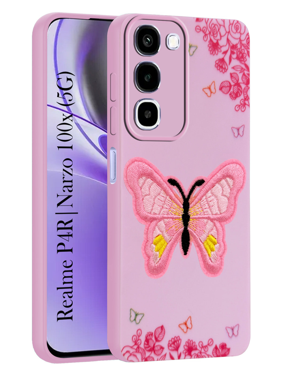 For Realme P4R 5G Back Cover Case (Soft Butterfly Embroidery | Women Teen Girls | Camera Protection| Matte Silicone)