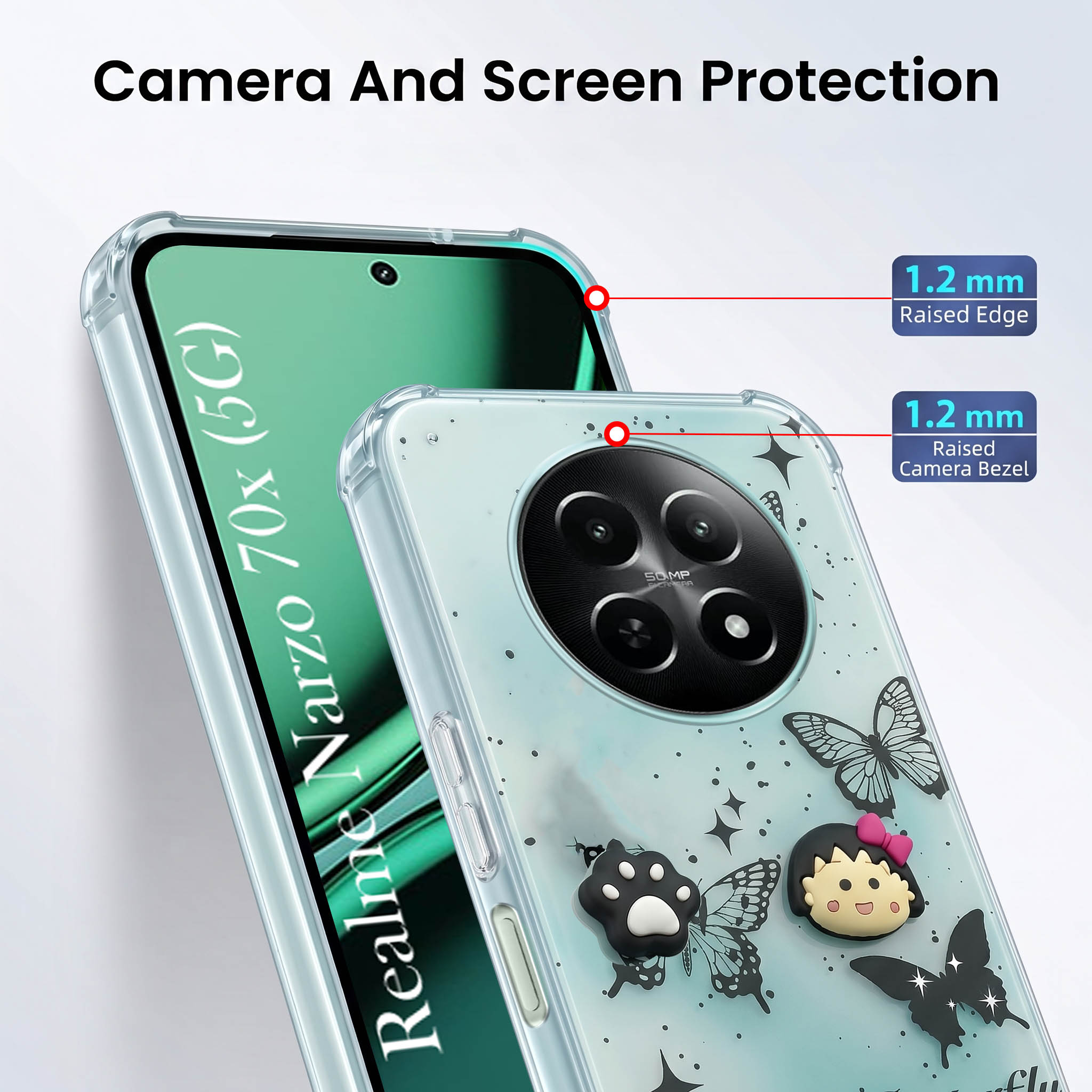 For Realme Narzo 70x 5G Back Cover Case (3D Cute Cartoons | Hard Back Side Soft | Matte Premium Finish | HD Printing)