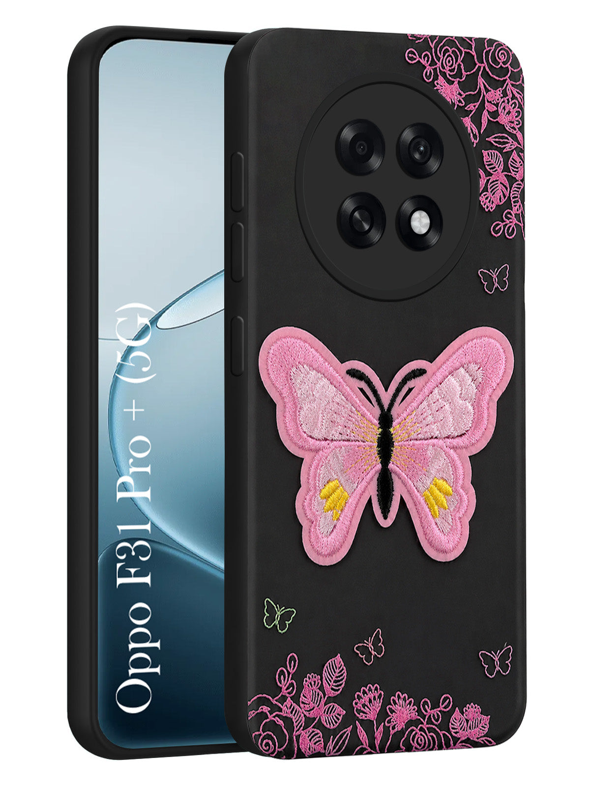 For Oppo F31 Pro Plus Back Cover Case (Soft Butterfly Embroidery | Women Teen Girls | Camera Protection| Matte Silicone)