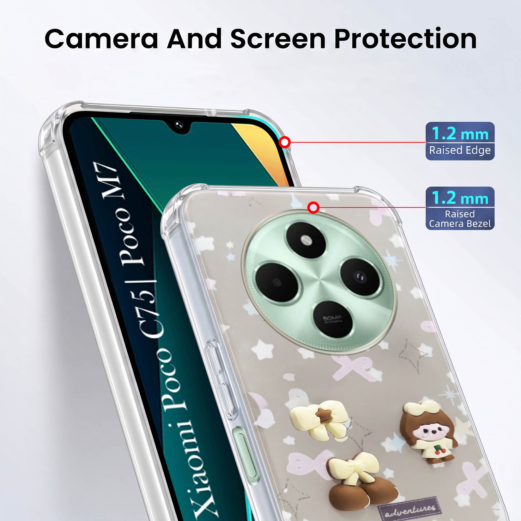 For Poco C75 | Poco M7 Back Cover Case (3D Cute Cartoons | Hard Back Side Soft | Matte Premium Finish | HD Printing)