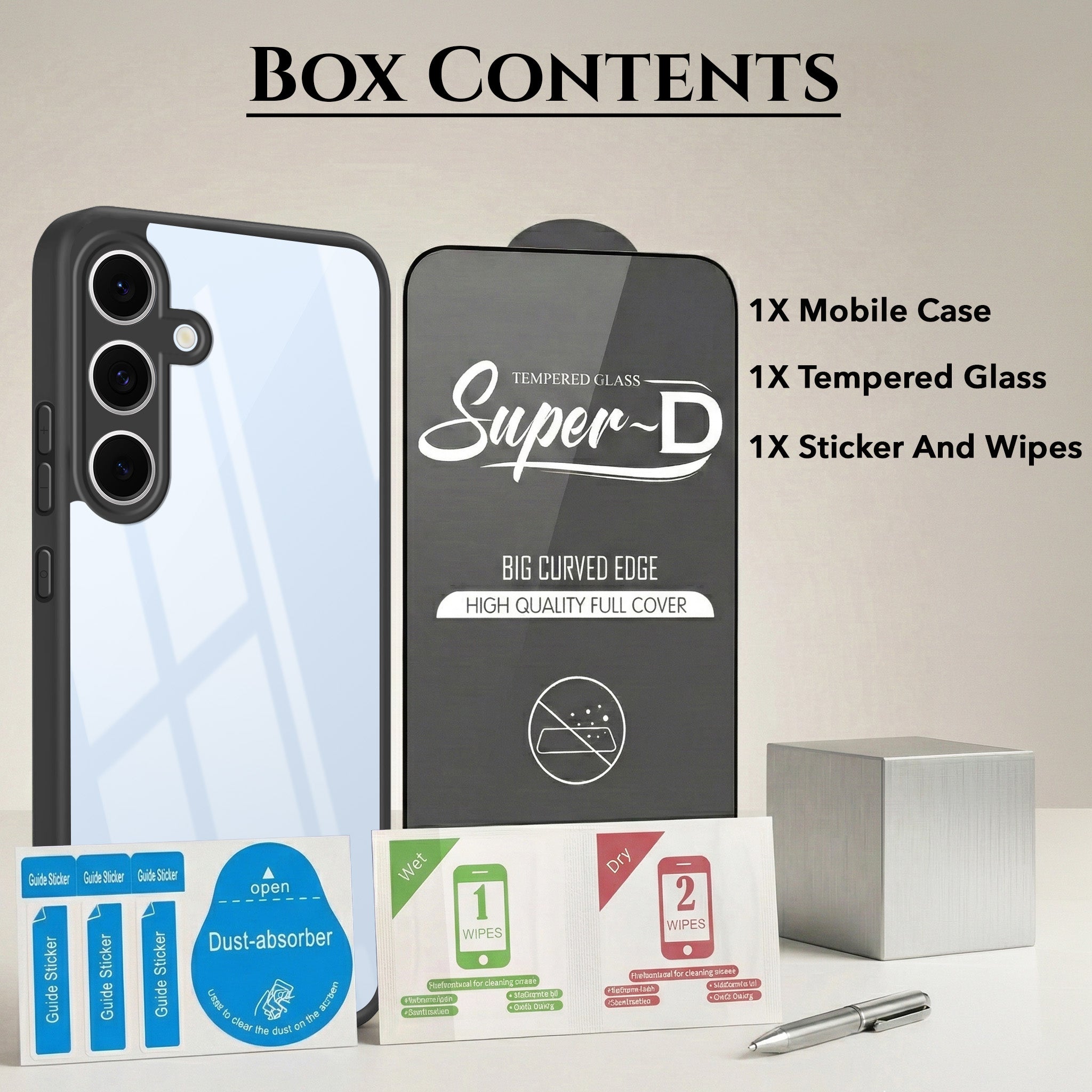 For Samsung Galaxy S24 FE Combo with Back Cover and 9H Tempered Glass (Lifetime Anti-Yellow | Crystal Clear Shockproof | Oleophobic Coating Screen Glass)