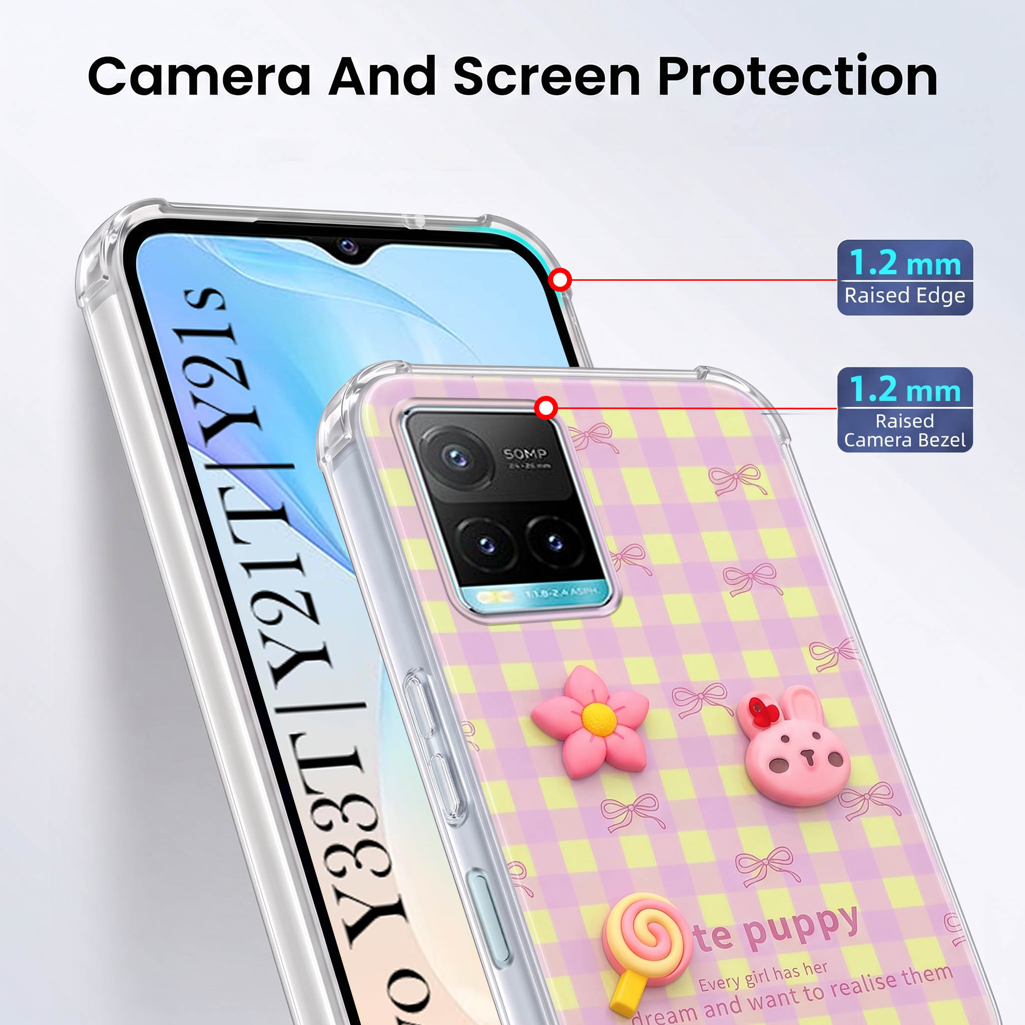 For Vivo Y33T | Vivo Y21T | Vivo Y21s Back Cover Case (3D Cute Cartoons | Hard Back Side Soft | Matte Premium Finish | HD Printing)