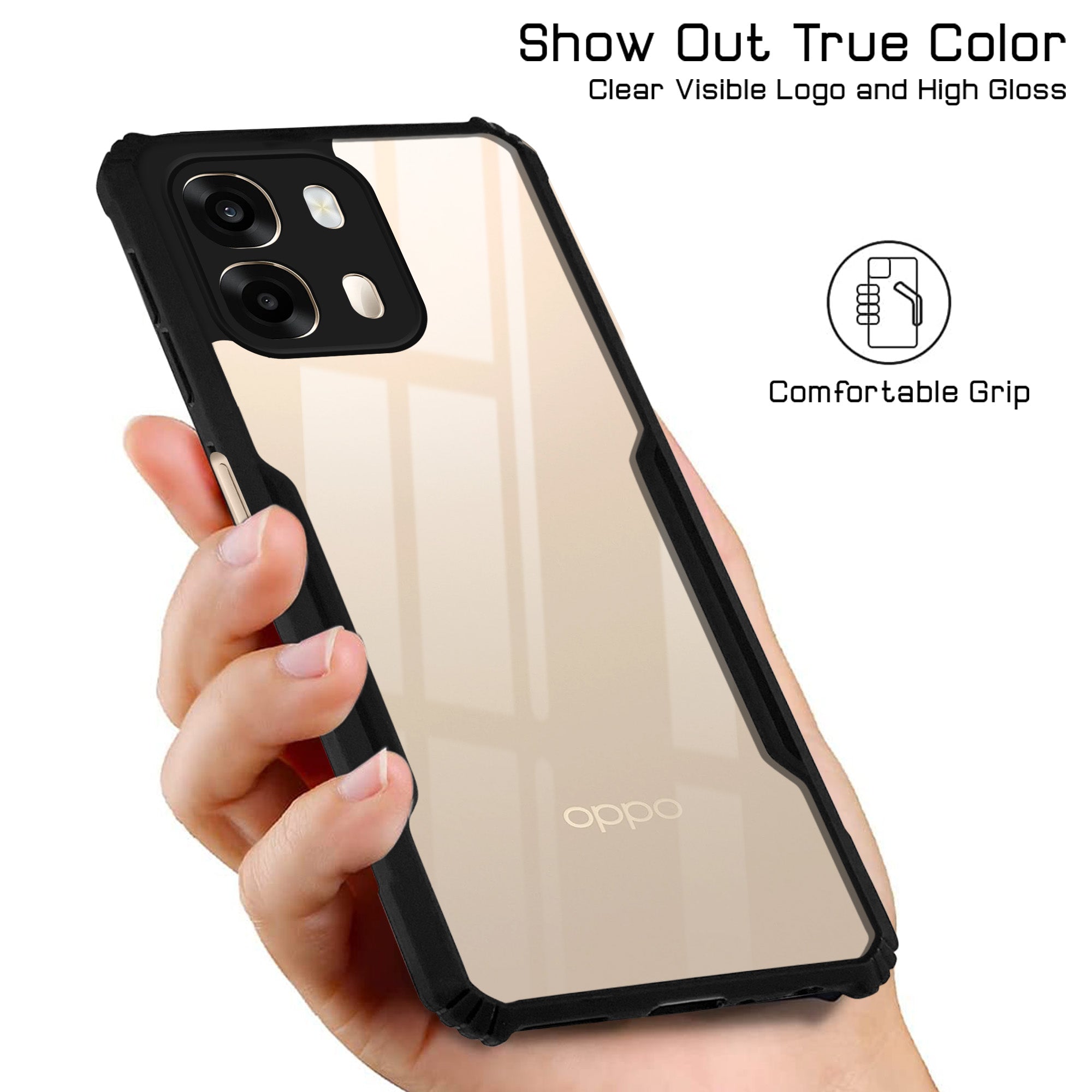 For Oppo A6 Pro Back Cover Case Hybrid (Shockproof with Polycarbonate Clear Panel | Professional Black)