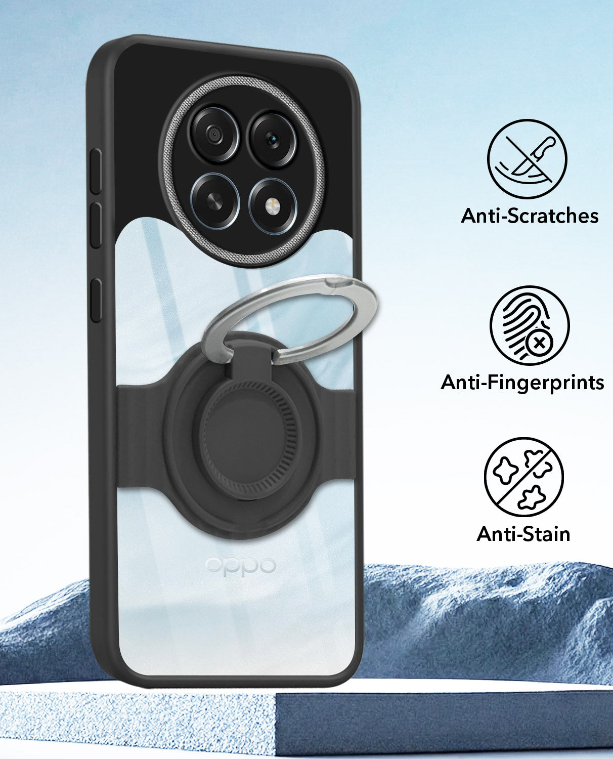 For Oppo F29 Back Cover Case with stand (Built-in Ring Holder Kickstand | Lifetime Anti Yellow | Camera Protection)
