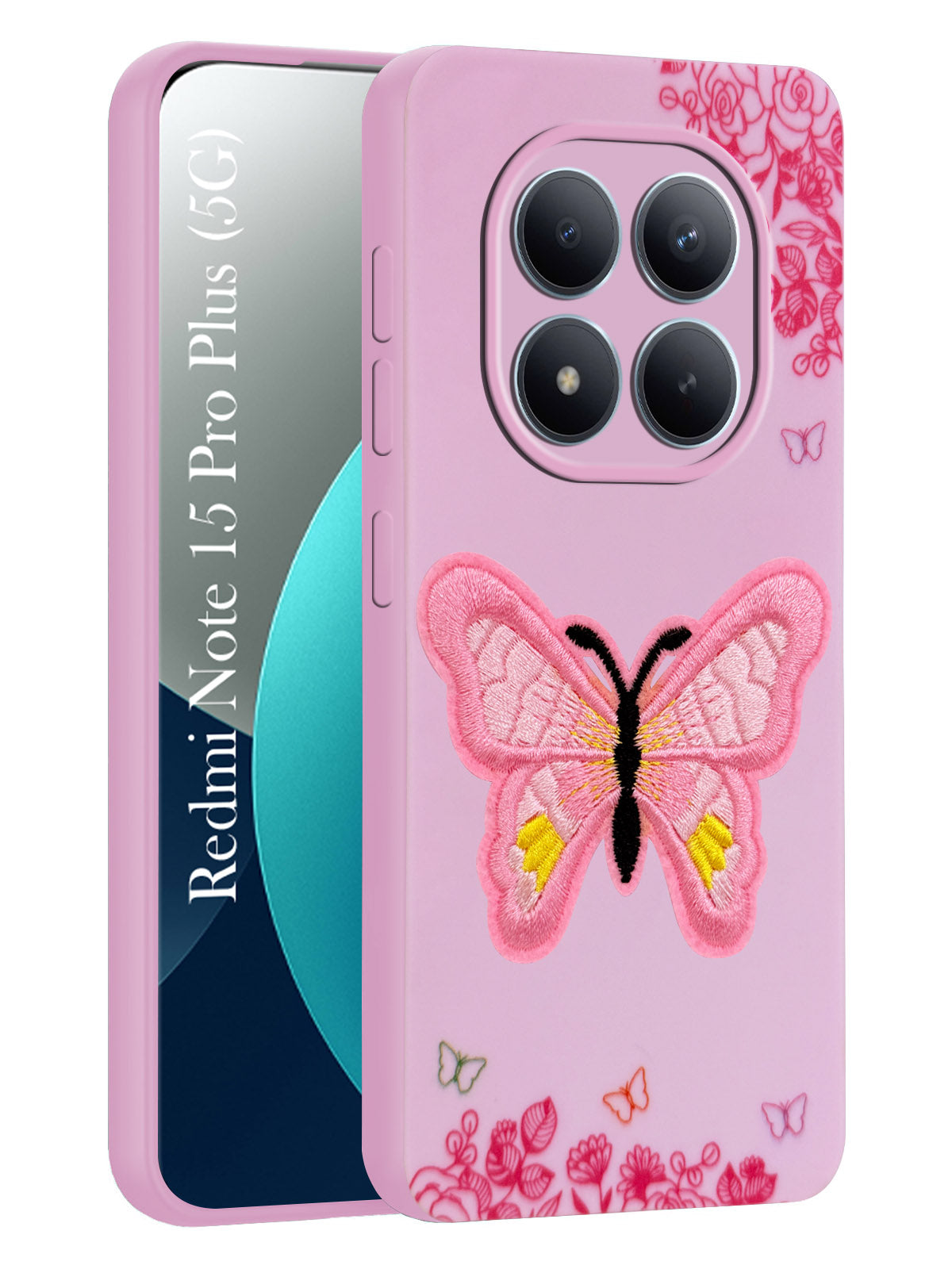 For Xiaomi Redmi Note 15 Pro Plus 5G Back Cover Case (Soft Butterfly Embroidery | Women Teen Girls | Camera Protection| Matte Silicone)