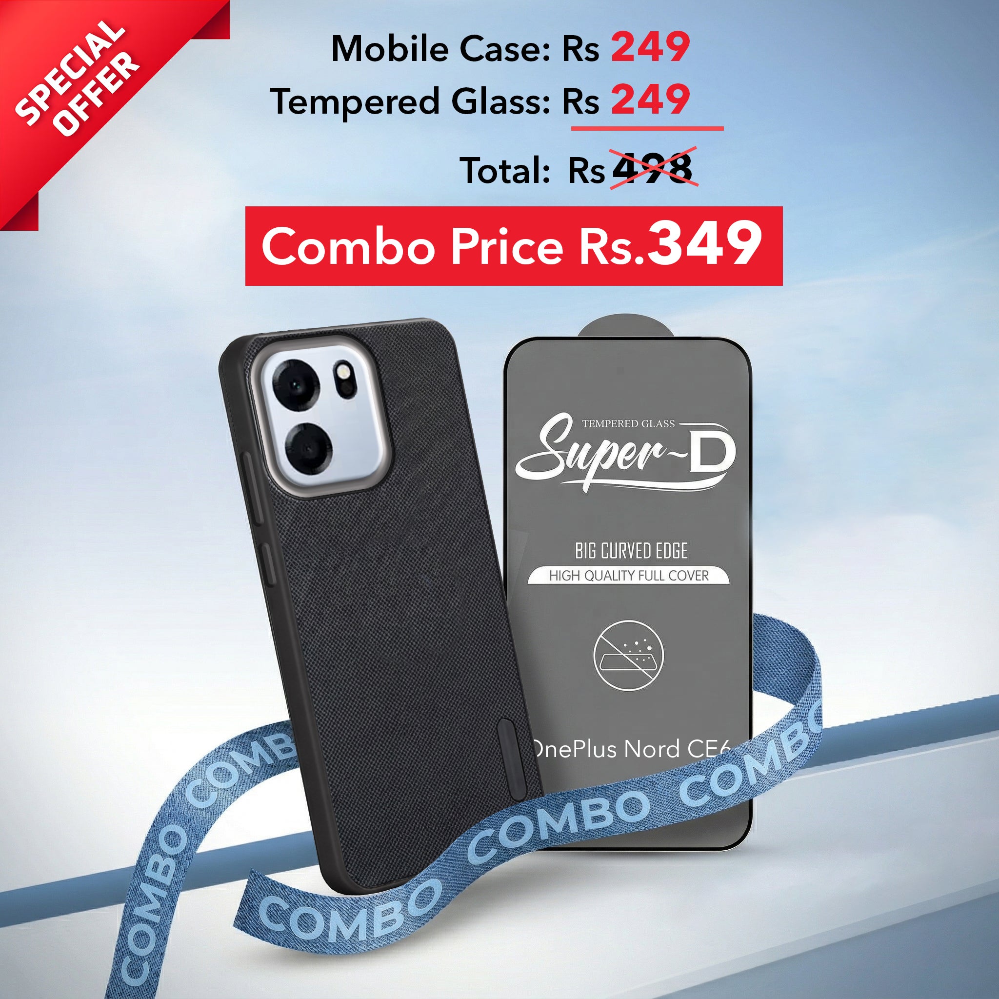 For Oneplus Nord CE 6 Combo (Textured Grip Design | Micro-Fiber Cloth Inside | Oleophobic Coating Screen Glass)