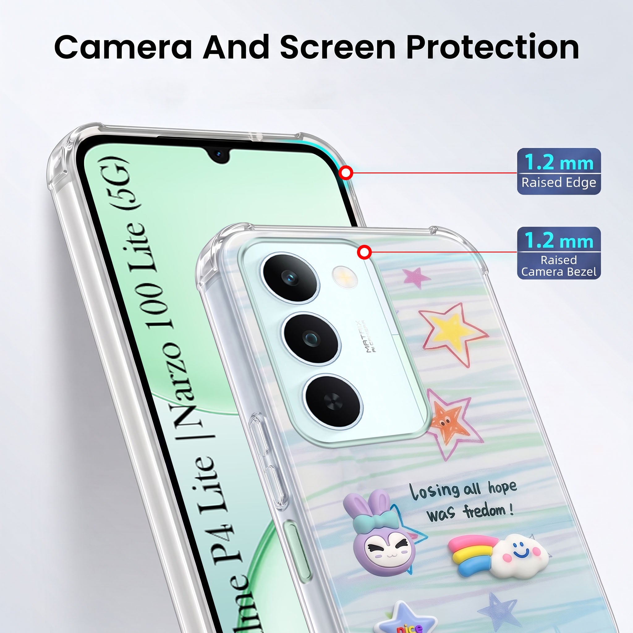 For Realme P4 Lite 5G | Realme Narzo 100 Lite 5G Back Cover Case (3D Cute Cartoons | Hard Back Side Soft | Matte Premium Finish | HD Printing)