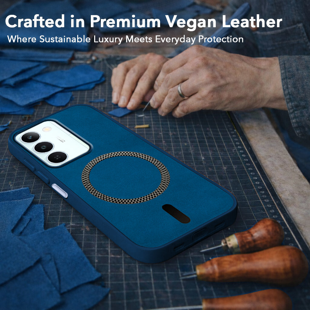 For Realme P4 Lite 5G | Narzo 100 Lite 5G Back Cover Case Leather Finish (MagSafe Compatible Wireless Charging | Soft Touch | Camera Bump Protection)
