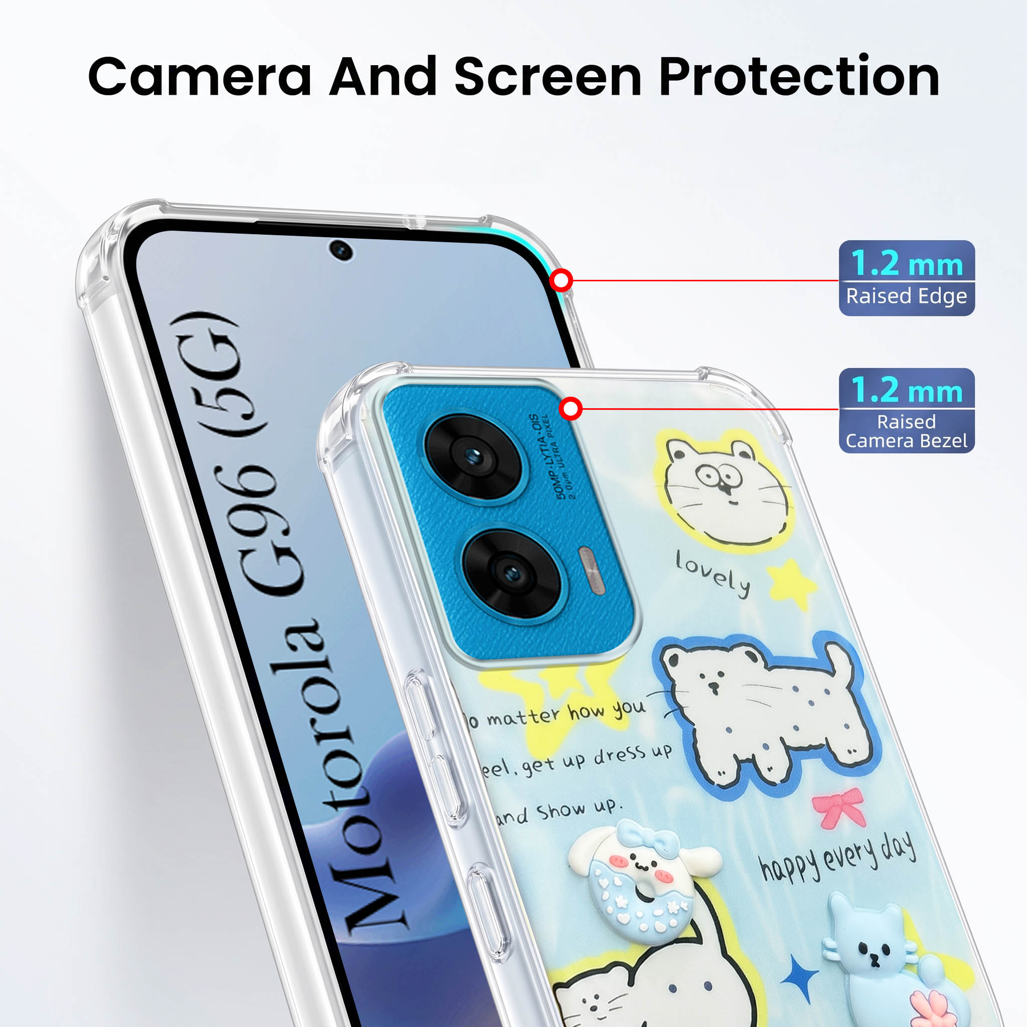 For Motorola Moto G96 Back Cover Case (3D Cute Cartoons | Hard Back Side Soft | Matte Premium Finish | HD Printing)